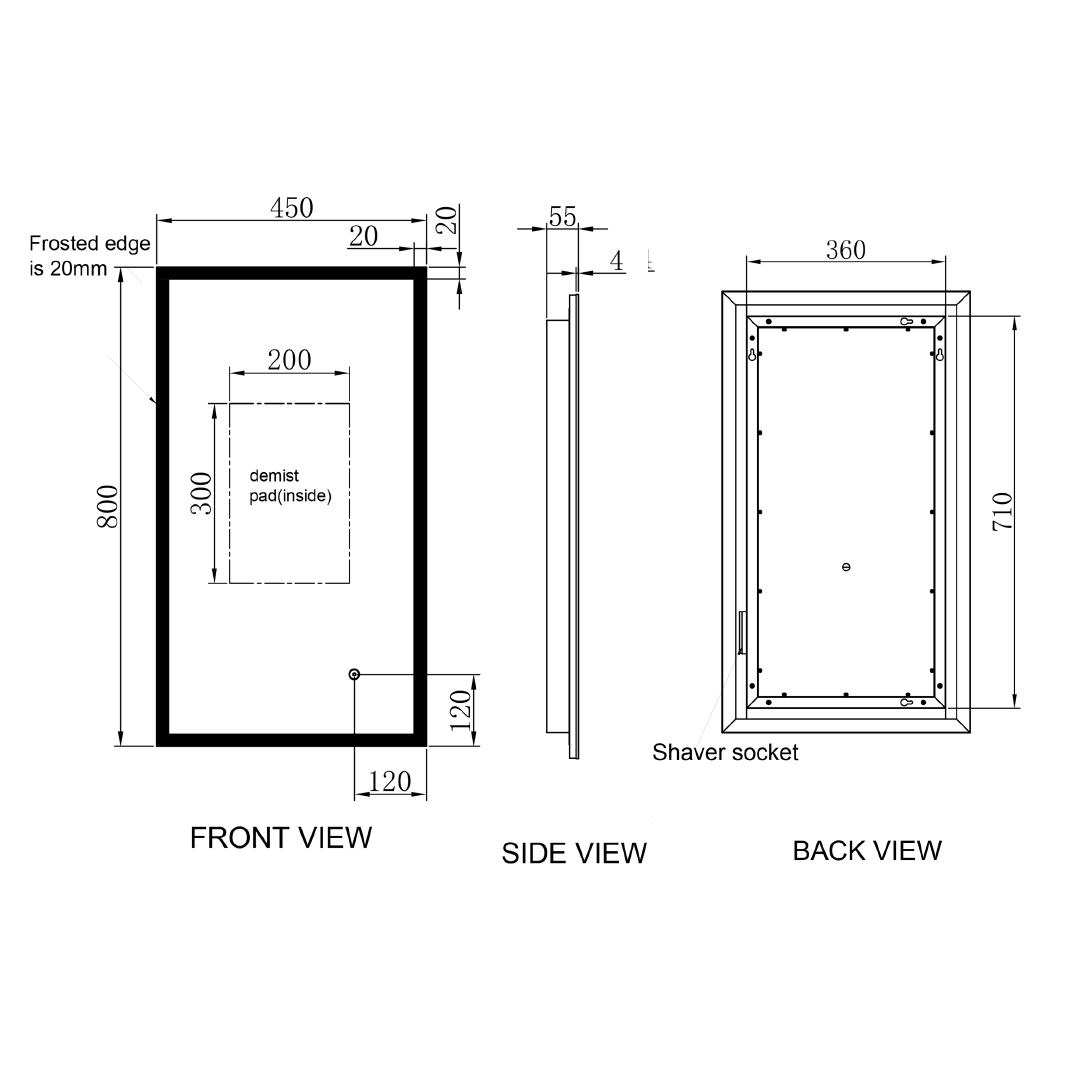 Harbour Glow LED Mirror with Demister Pad & Infrared Touch Button - 450 x 800mm