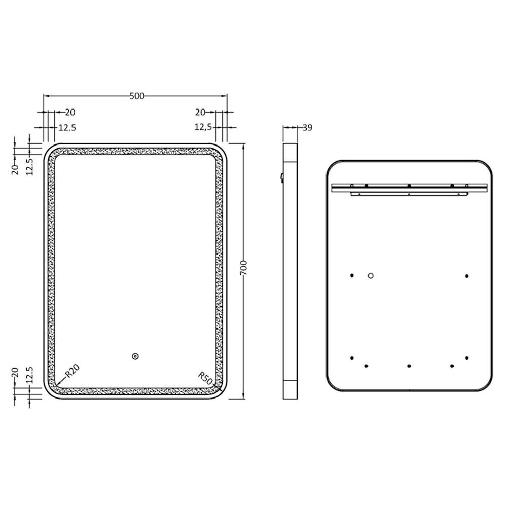 Harbour Clarity LED Illuminated Brushed Brass Framed Mirror with Demister Pad - 500 x 700mm