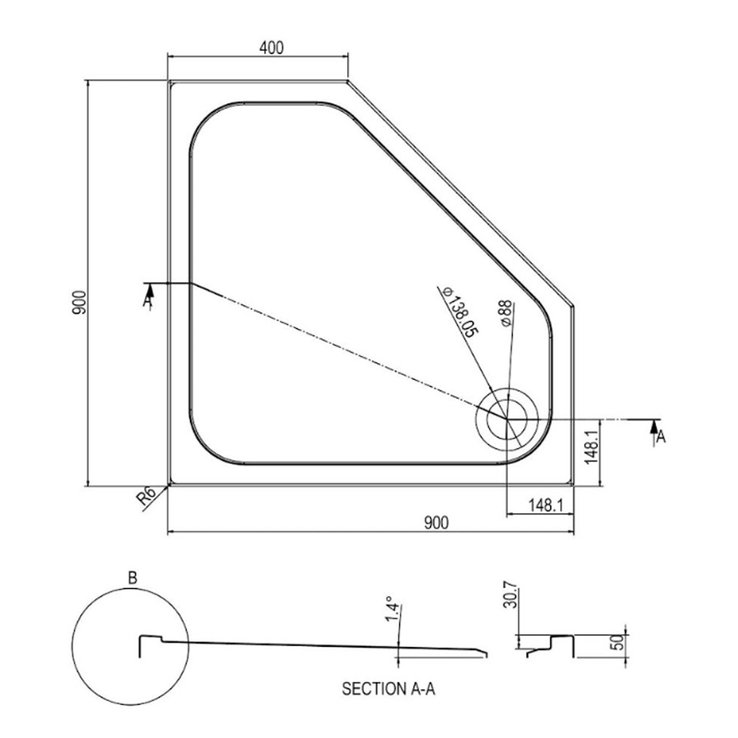 Icon Pentagonal Shower Tray 900 x 900 mm