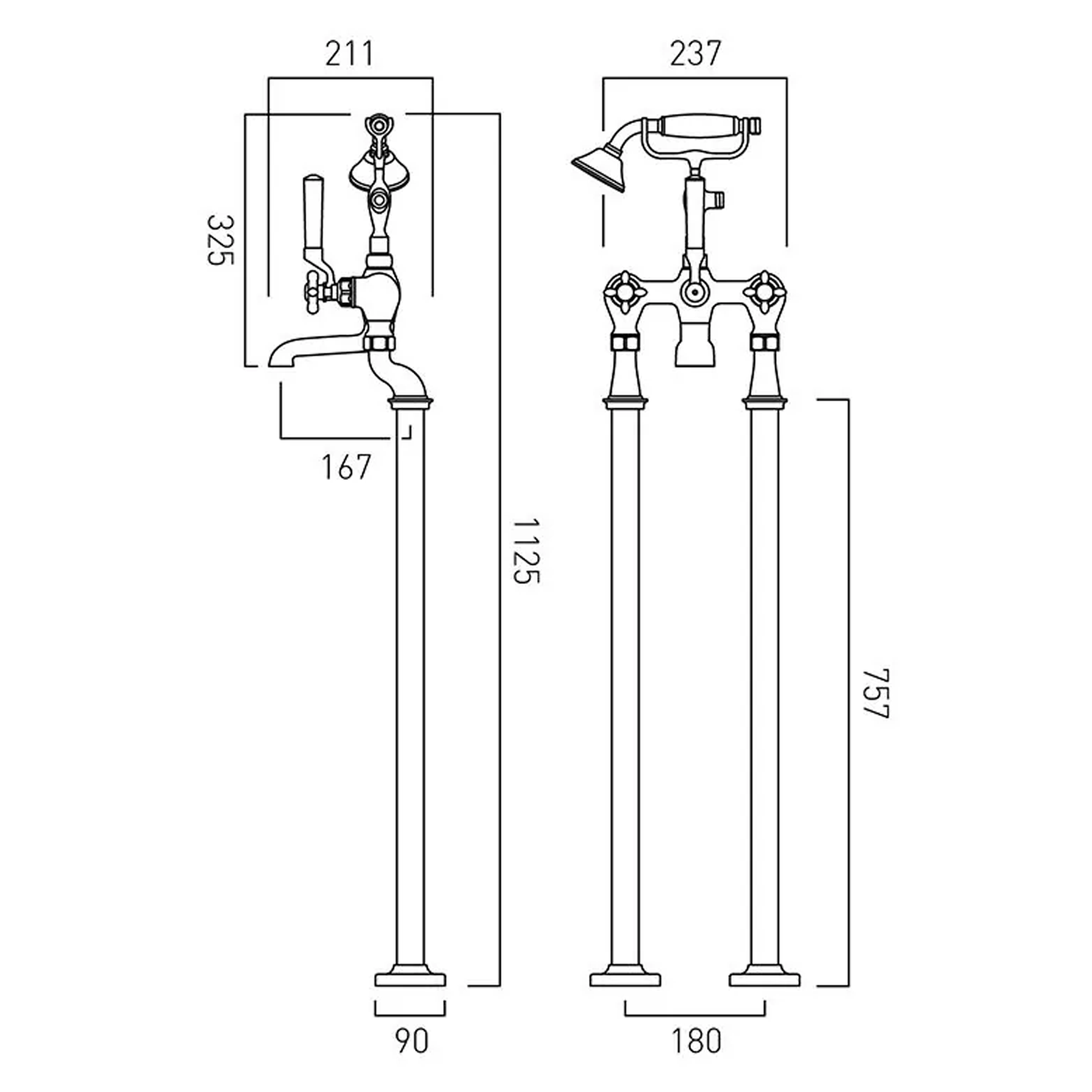 Booth & Co Axbridge Traditional Crosshead Floorstanding Bath Shower Mixer Tap