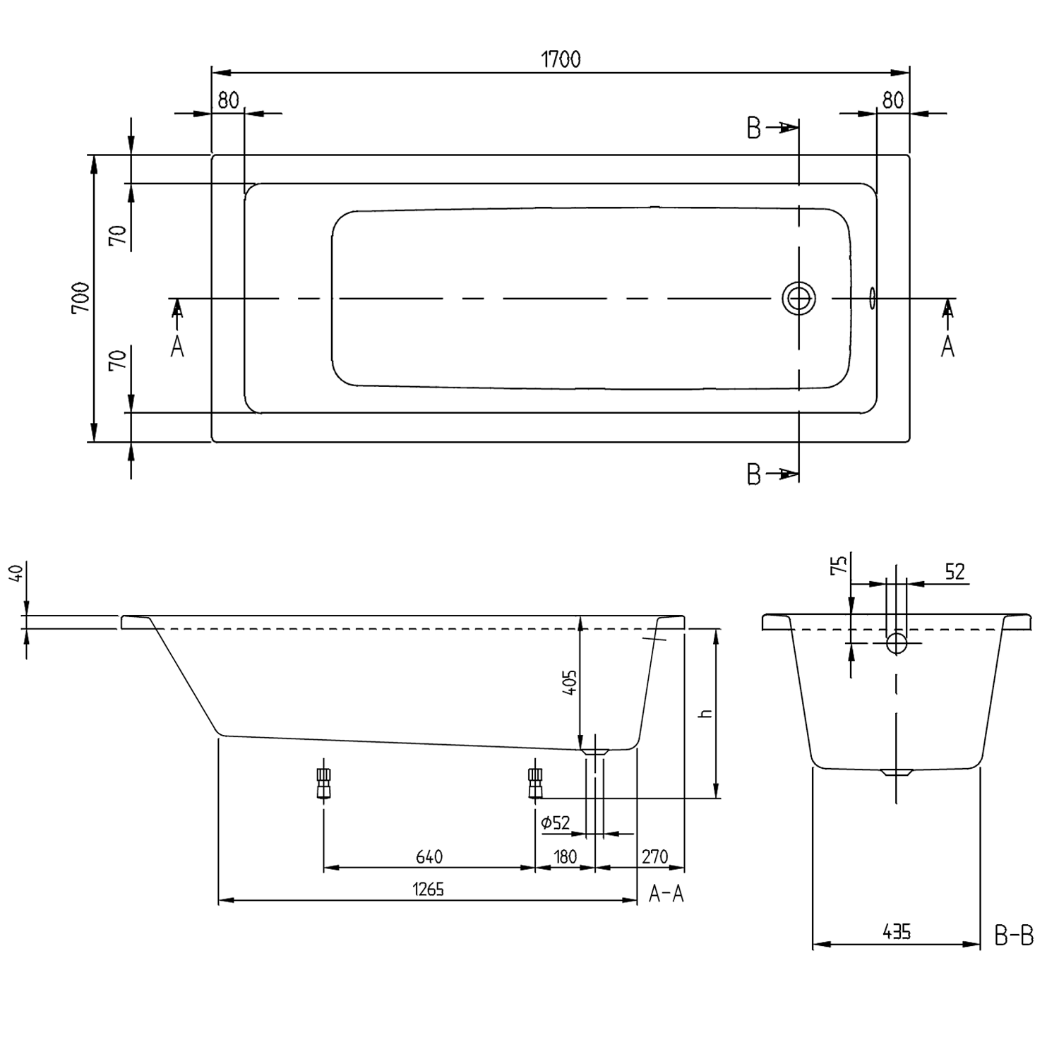 Villeroy & Boch Targa Plus Straight Single Ended Bath - 1500, 1600 & 1700mm