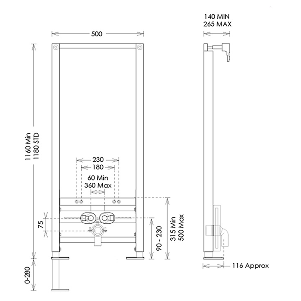 Abacus Wall-Mounted 1.18m Bidet Frame
