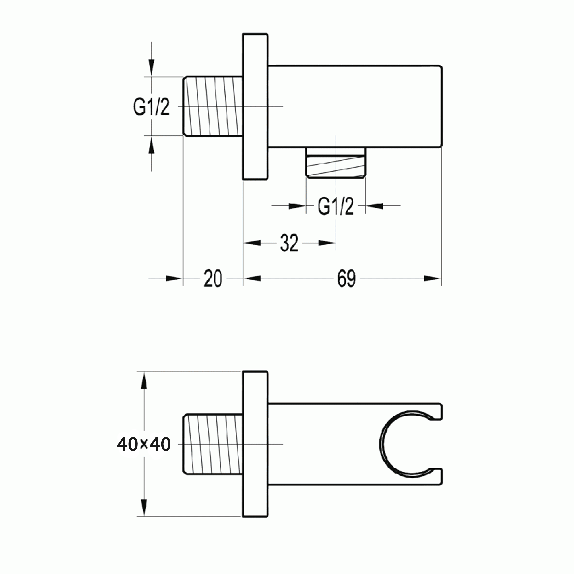 Imex Square Wall Elbow Outlet with Handset Holder
