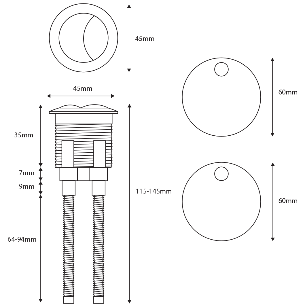 Harbour Serenity Black Dual Flush Button & Toilet Seat Hinge Cover Pack