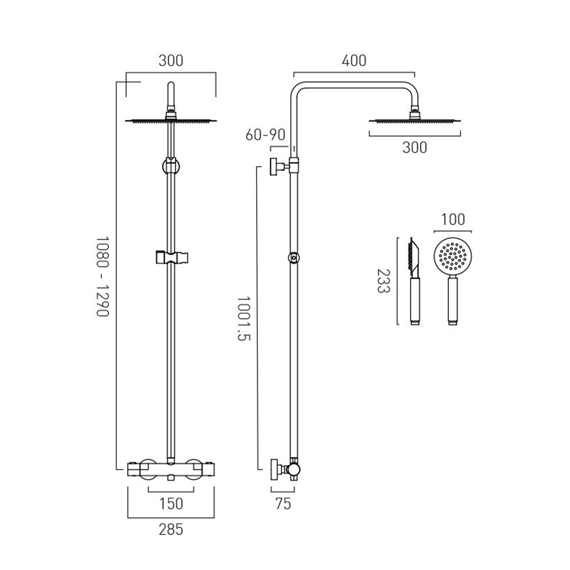 Vado Velo Aquablade Round Rigid Riser Shower Package with Exposed Thermostatic Shower Valve and Handset