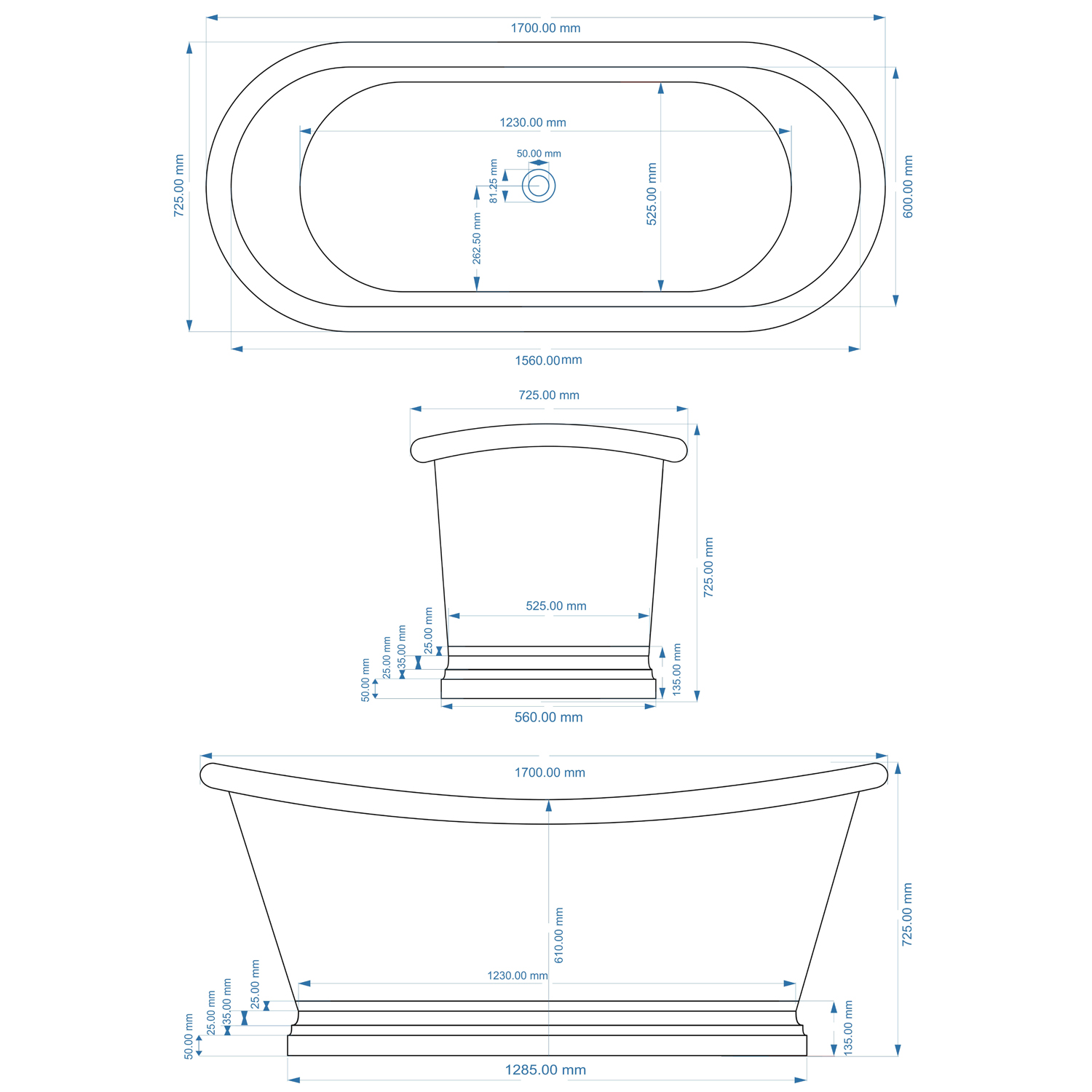 BC Designs Classic Roll Top Tin Boat Bath - 1500 x 725mm & 1700 x 725mm