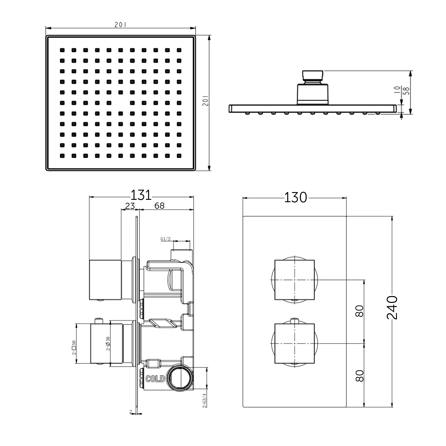 Delilah Concealed Thermostatic Shower Valve & ABS Fixed Shower Head