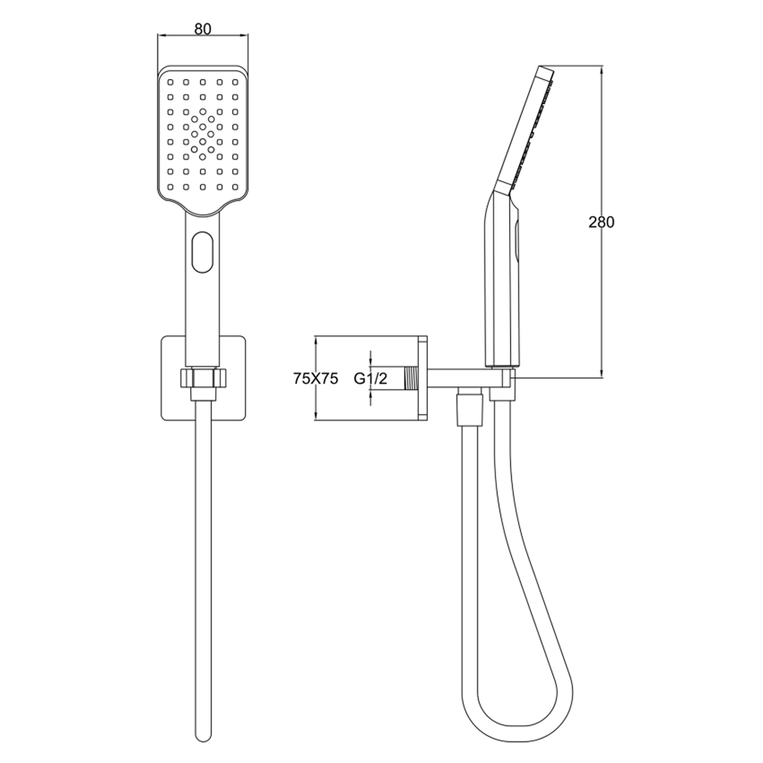 HIX Shower Handset with Hose, Wall Outlet & Integrated Holder