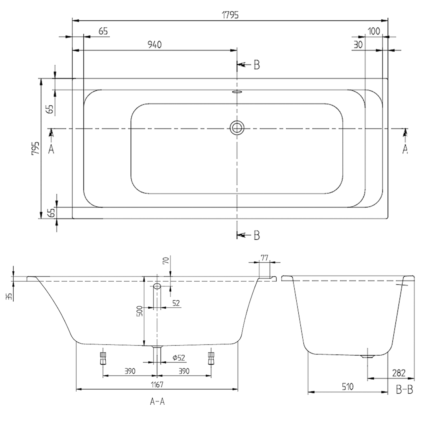 Villeroy & Boch Architectura Straight Double Ended Bath - 1800 x 800mm