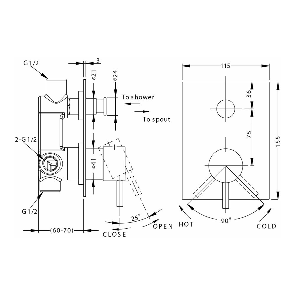 Crosswater Kai Lever Manual Shower Valve with Diverter