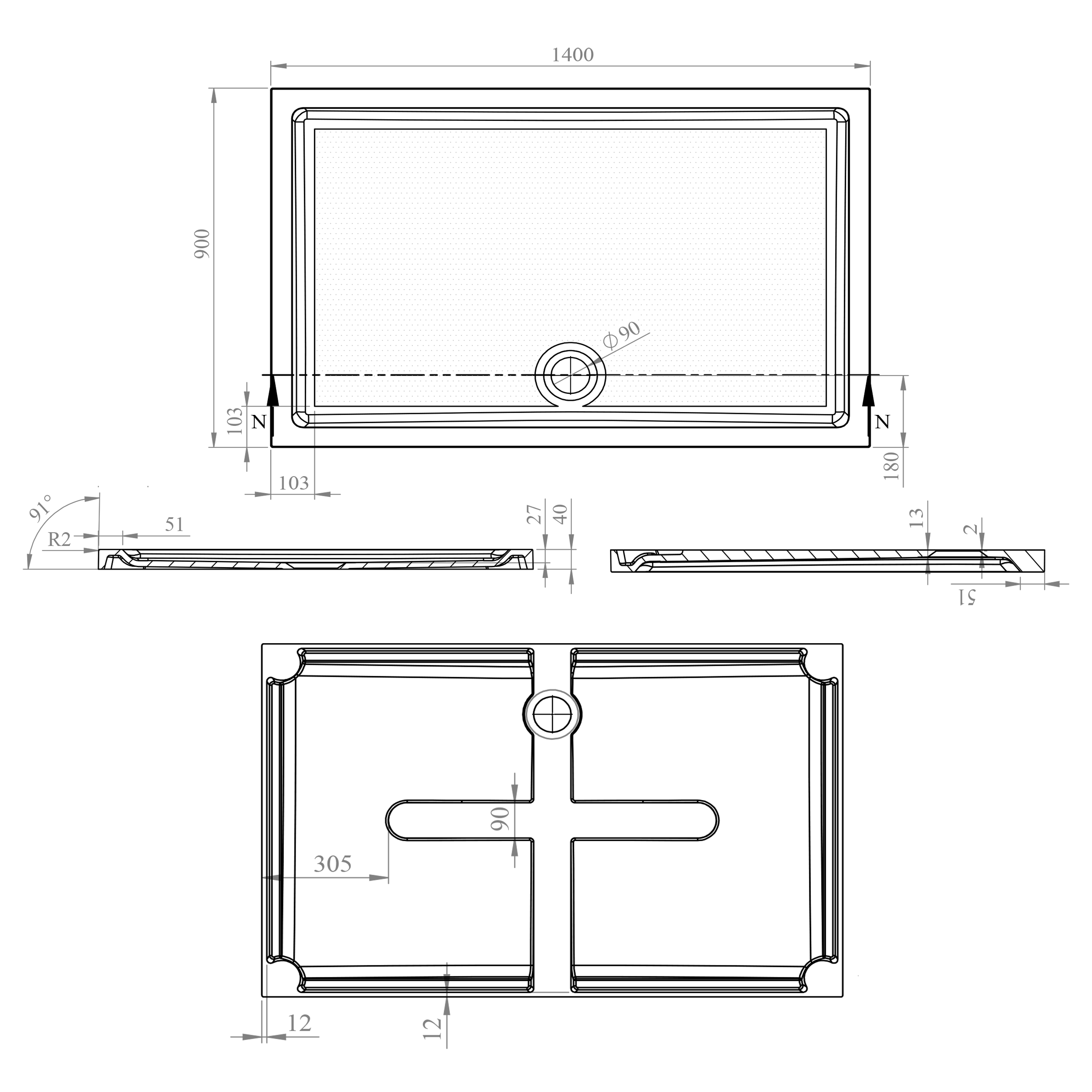 Harbour Anti Slip Gel Coated Stone Resin Rectangular Shower Tray - 13 Sizes
