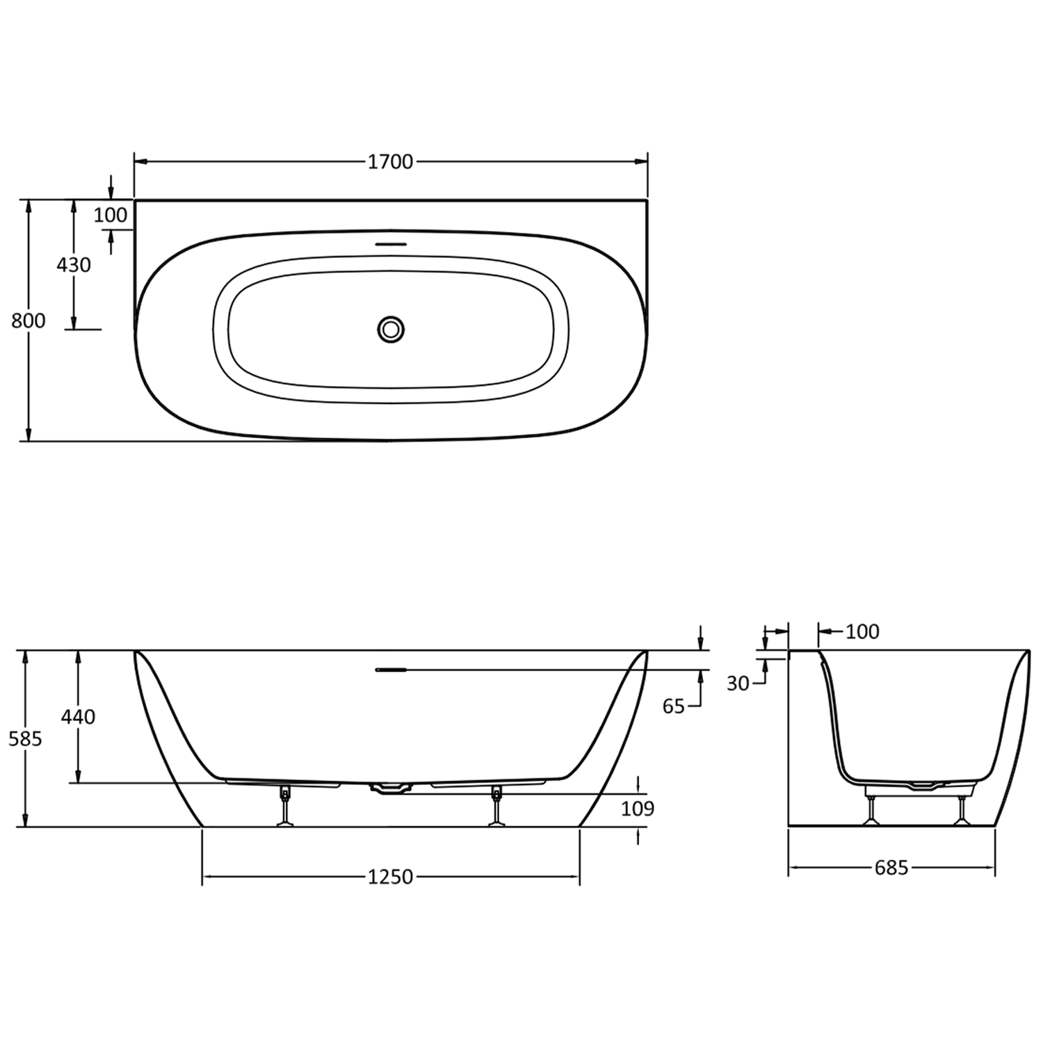 Crosswater Auriga Reinforced Back To Wall Bath