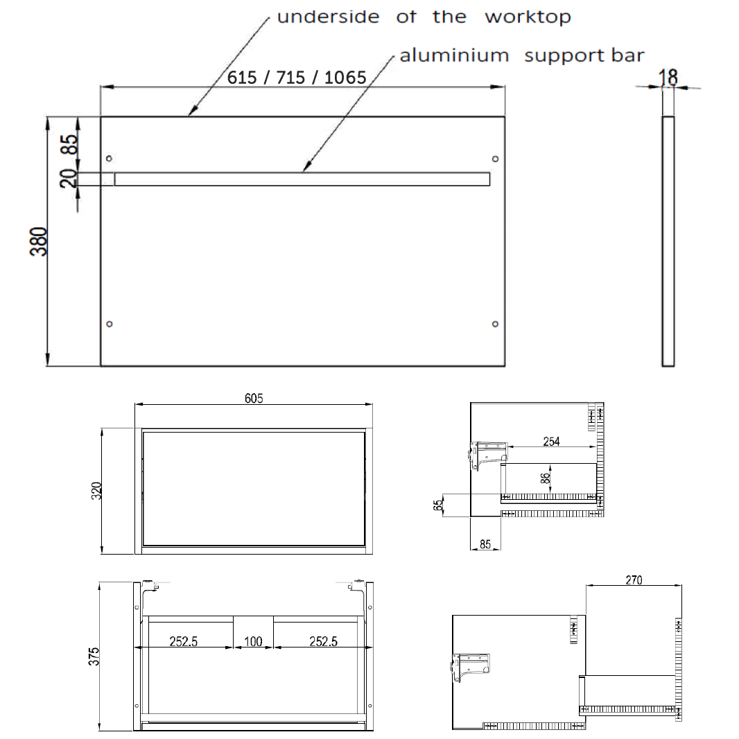 Crosswater Arena Console 600mm Wall Mounted Vanity Unit & Worktop