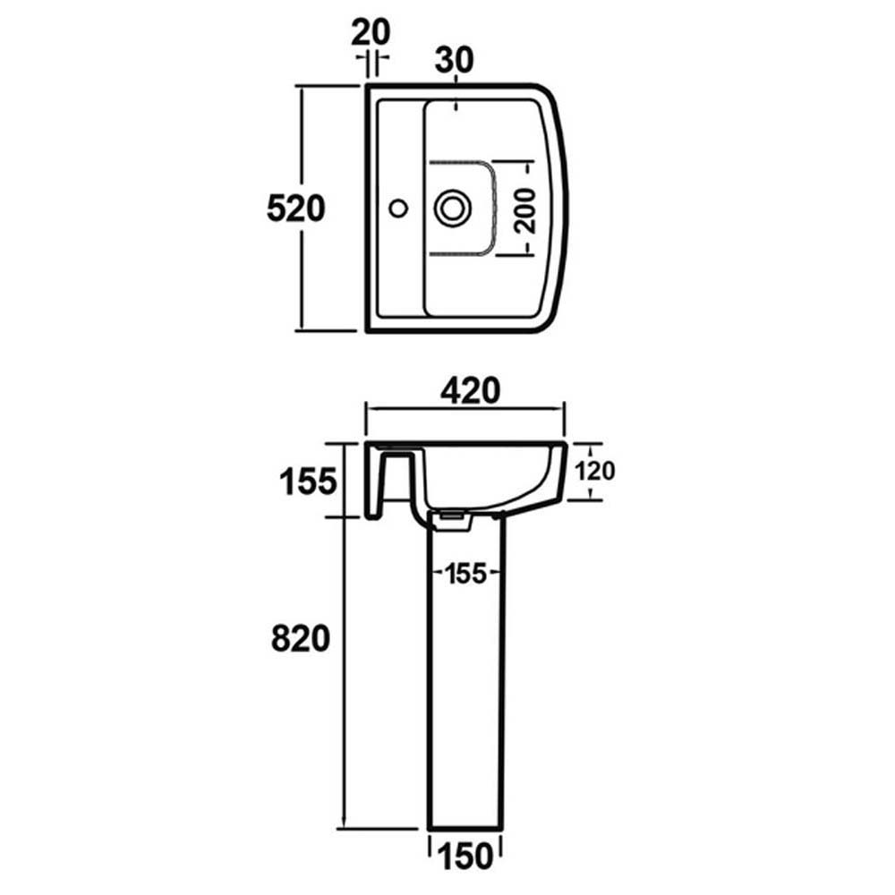 Jack 520mm Full Pedestal & Basin