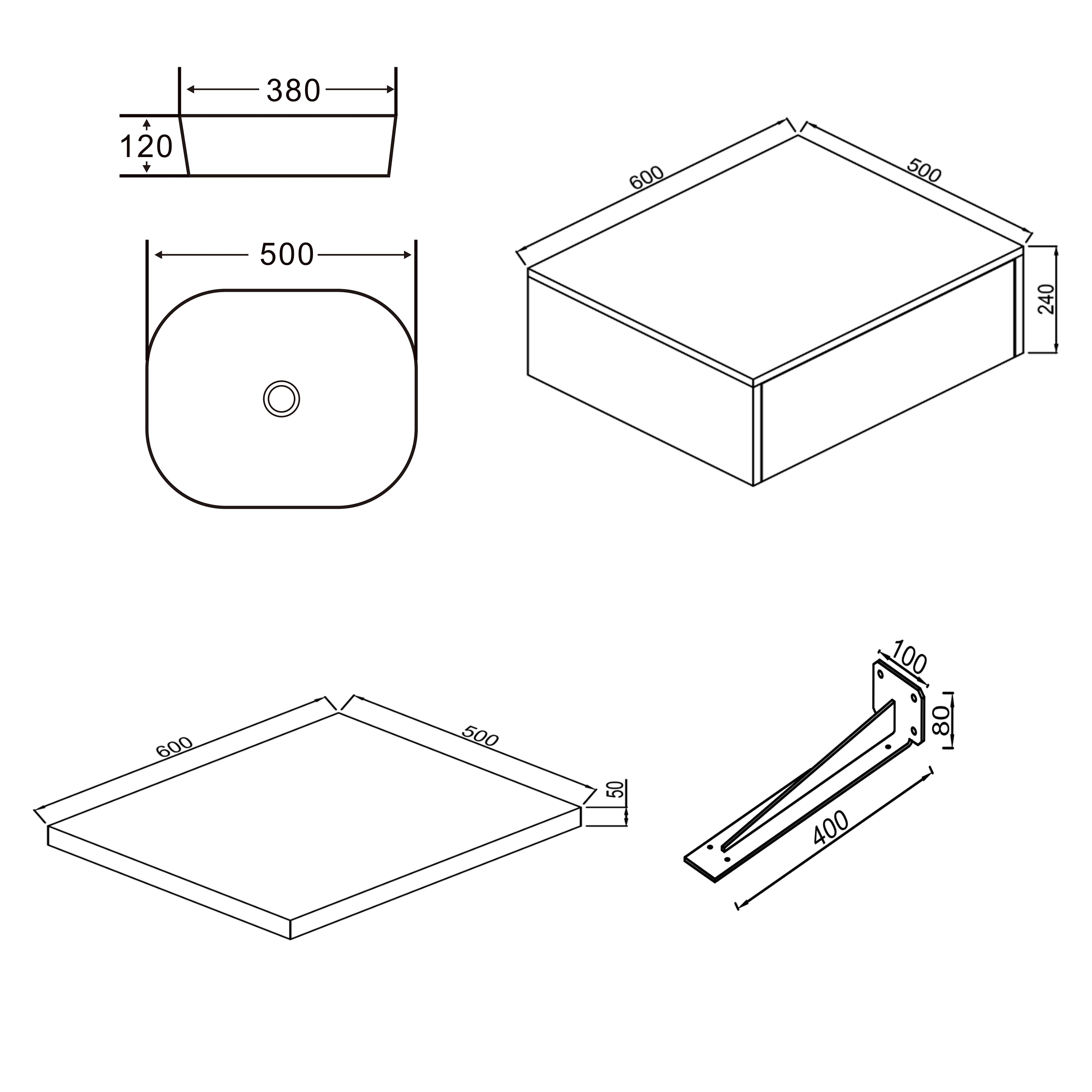 Sophia Basin Shelf, Drawer Unit & Countertop Basin - 3 sizes