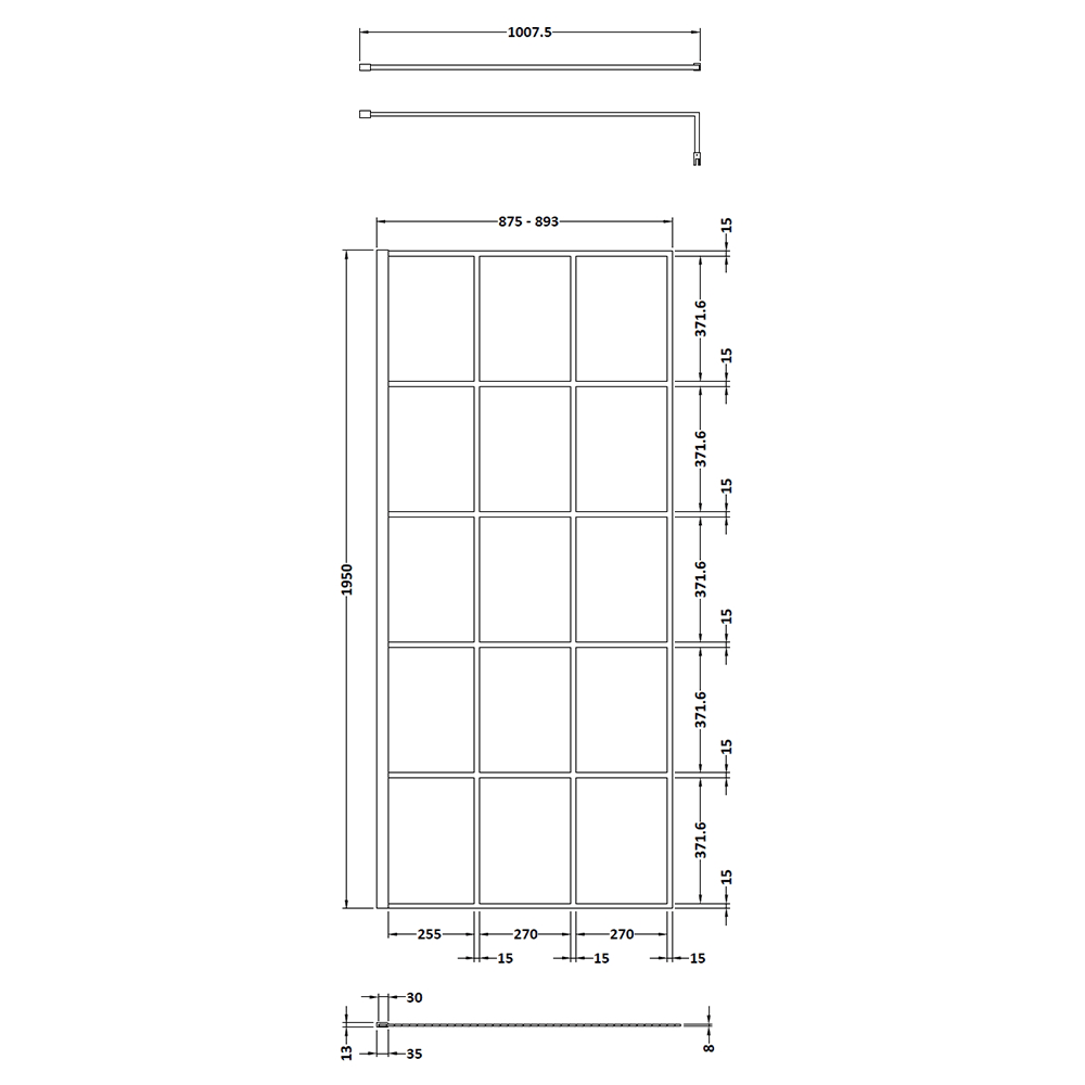 Vellamo City 8mm Framed Matt Black Easy Clean Walk In Panel & Optional Return Screen