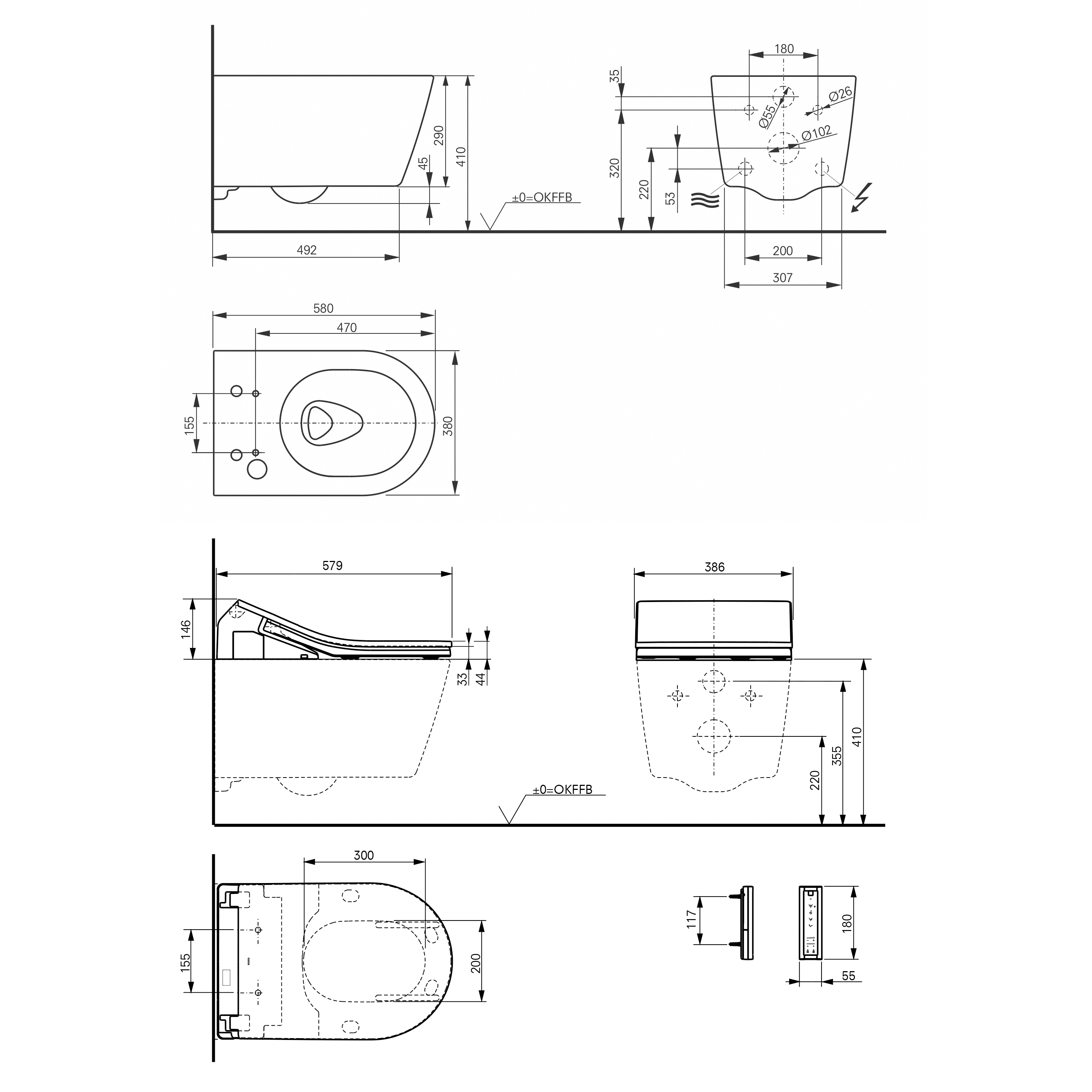 TOTO Washlet RX Rimless Wall Hung Smart Toilet with Soft Close Heated Seat & Remote Control