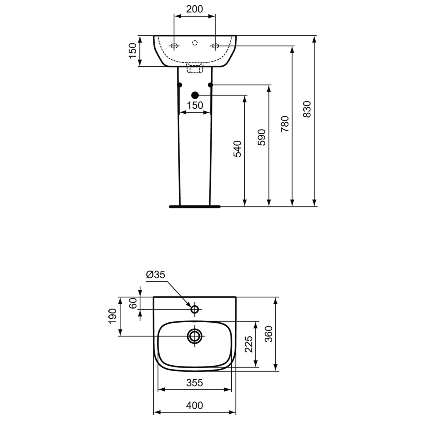 Ideal Standard i.life A Cloakroom Basin & Pedestal
