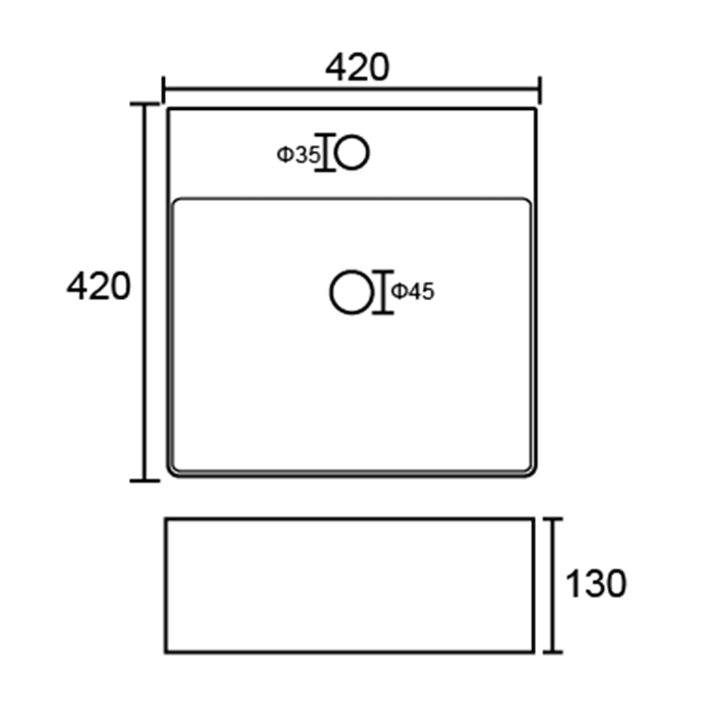 Sophia Square 1 Tap Hole Countertop Basin - 420 x 420mm