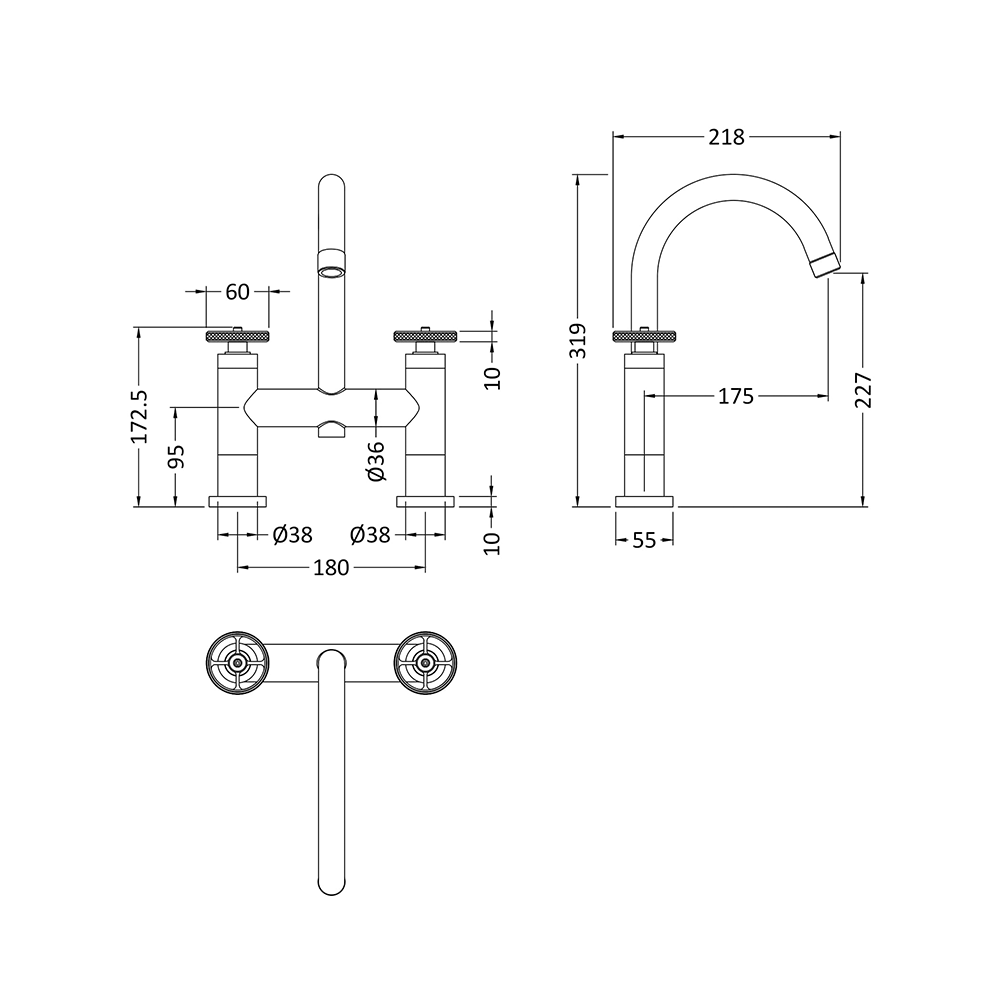 Hudson Reed Revolution Industrial Deck Mounted Bath Filler Tap