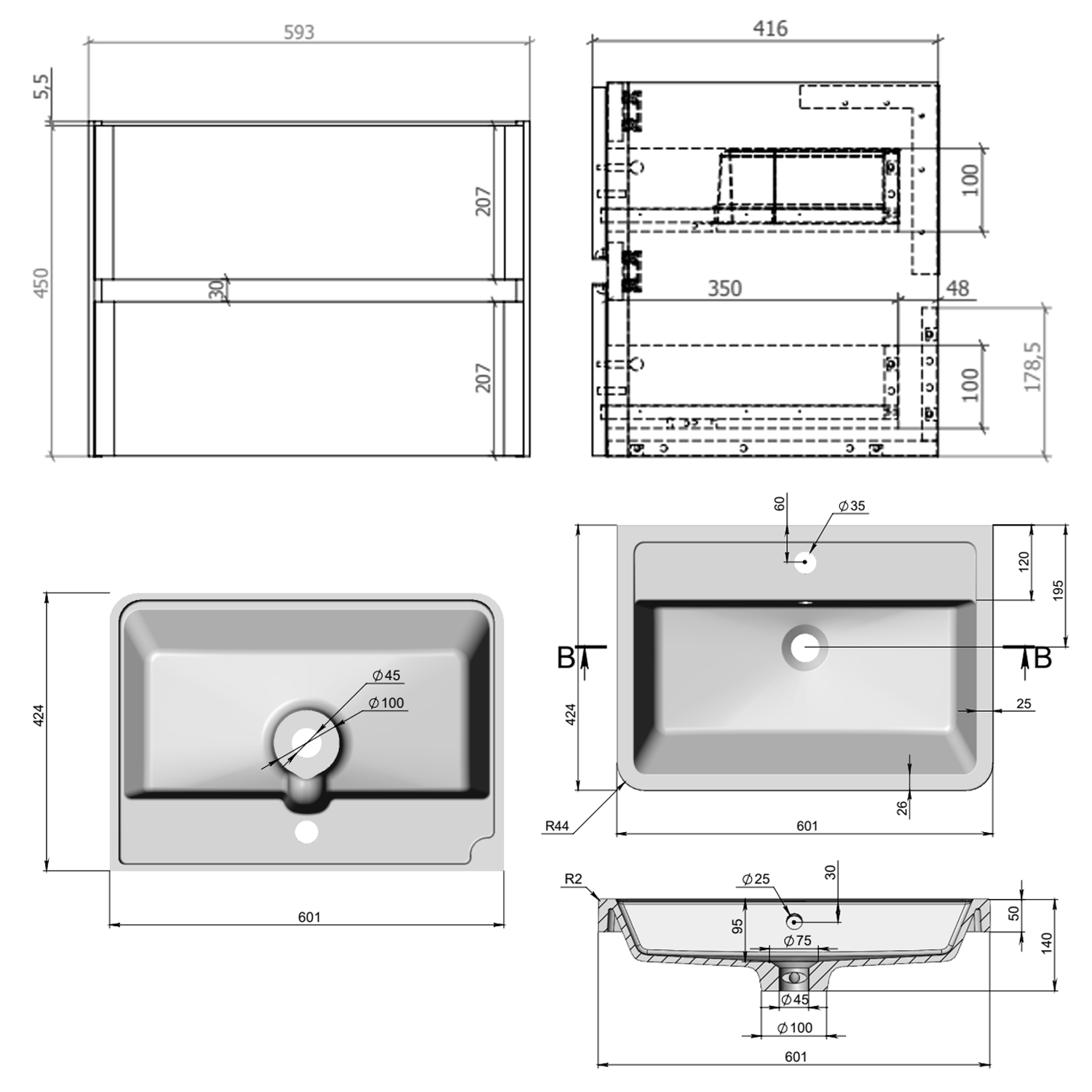 Drench Origin 600mm Wall Mounted Vanity Unit & Basin