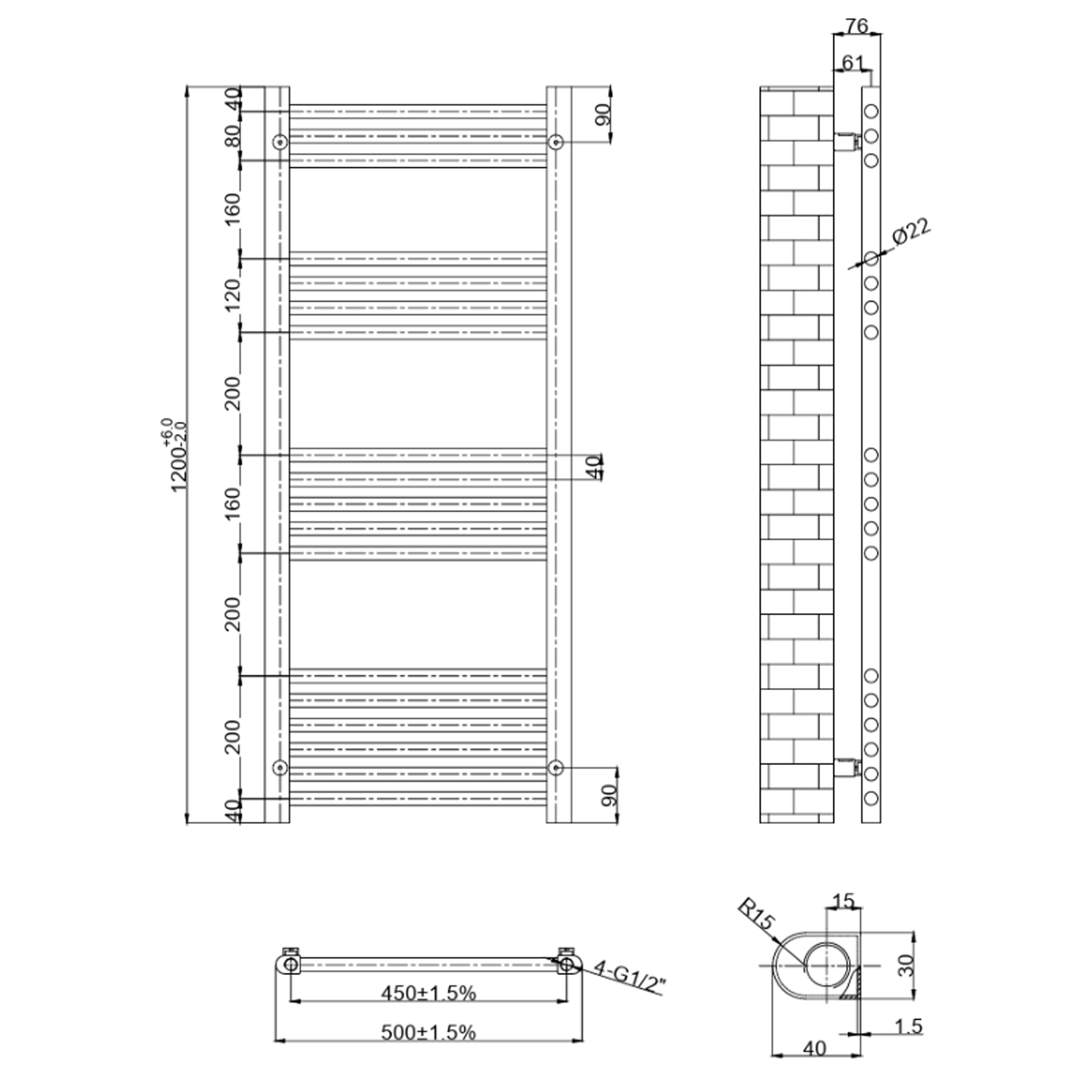 Toasty Glow Chrome 22mm Heated Ladder Towel Rail