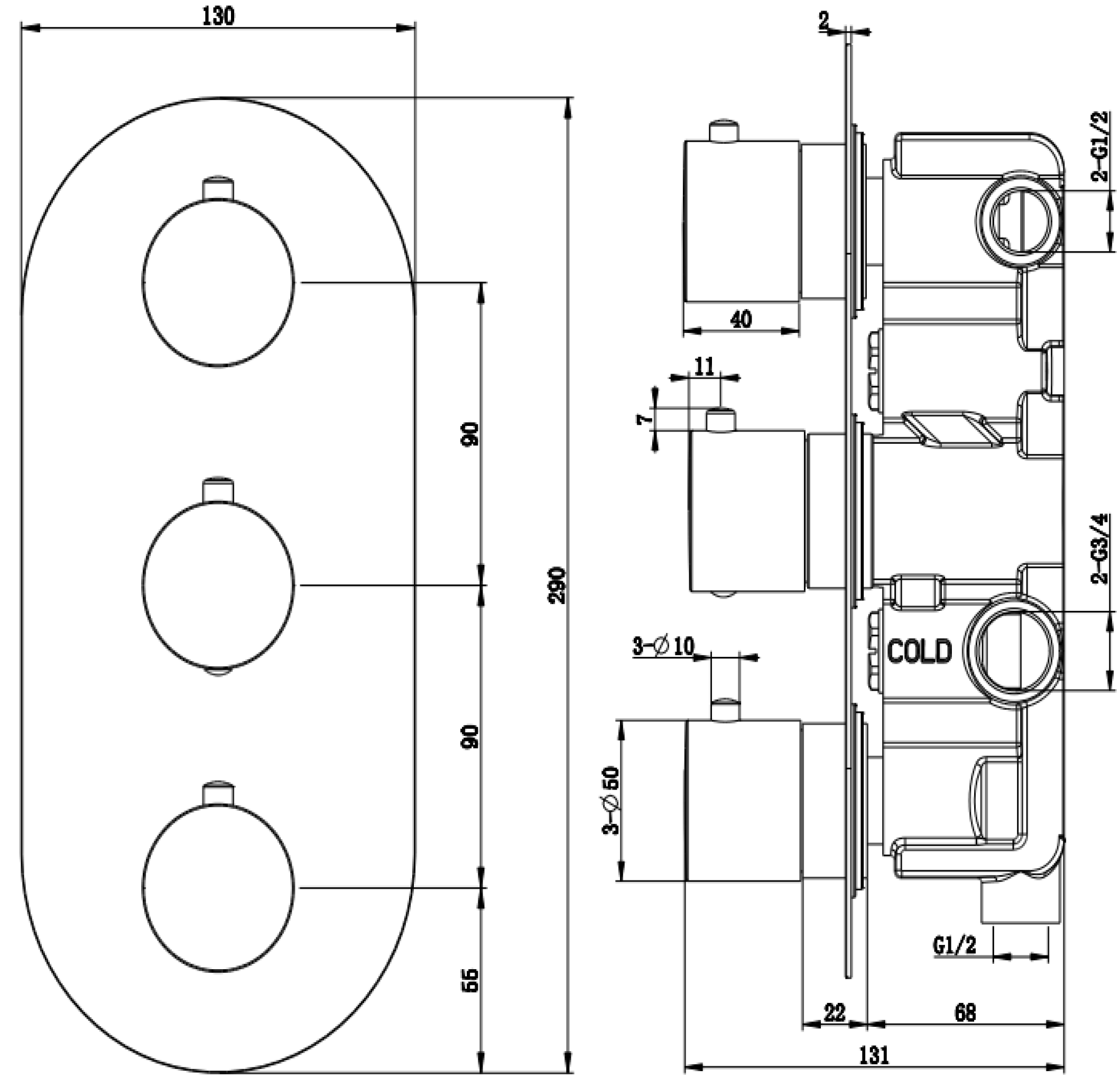 Harbour Clarity 3 Outlet Thermostatic Concealed Shower Valve