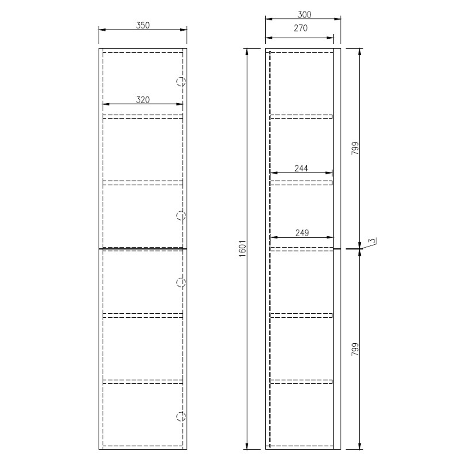 Aura 1600mm Tall Wall Mounted Natural Oak Storage Unit