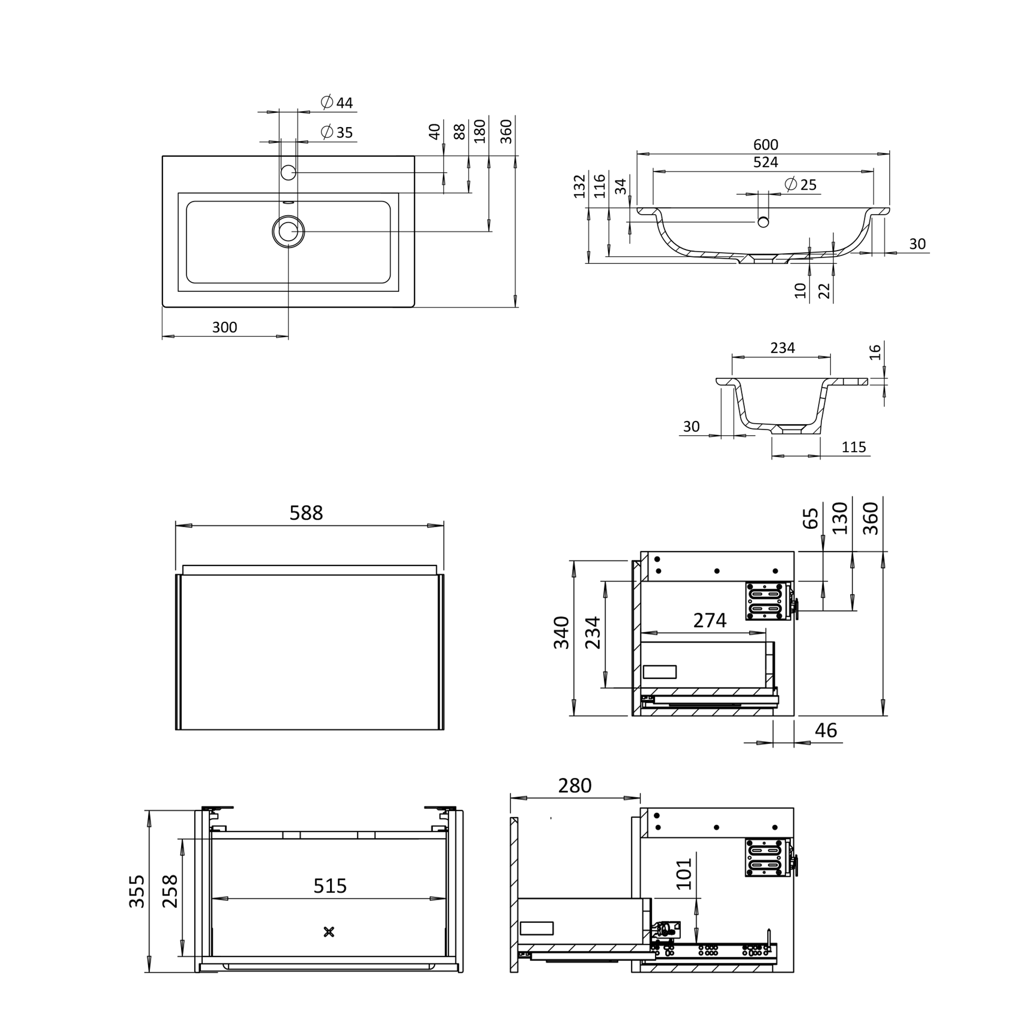 Crosswater Mada 600mm Vanity Unit with Basin