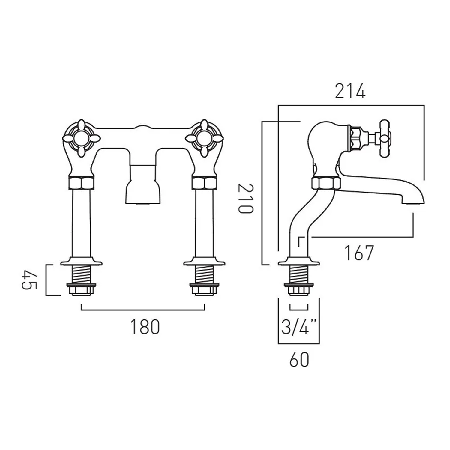 Booth & Co Axbridge Traditional Crosshead Deck Mounted Bath Filler Tap