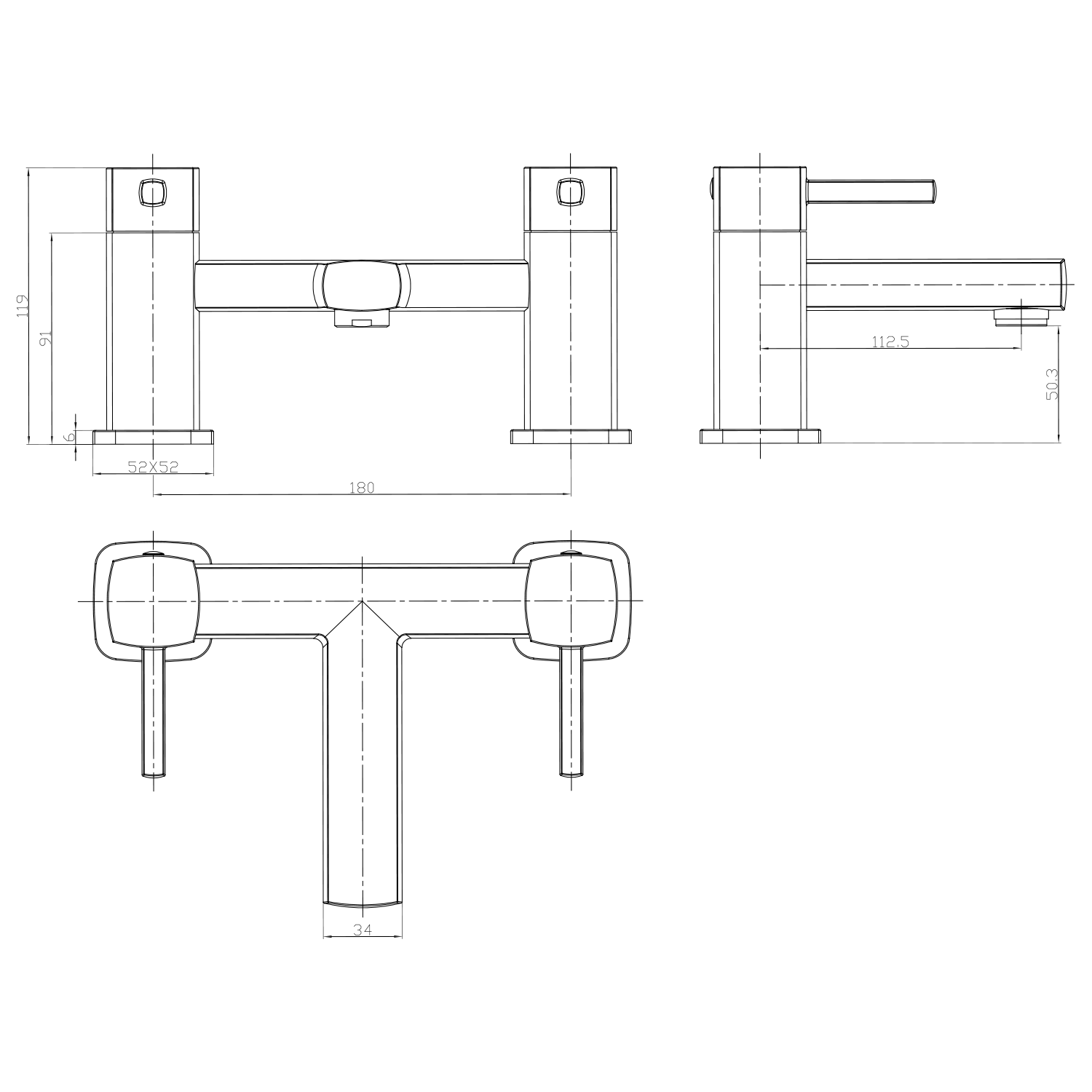 Vellamo Quadro Chrome Deck Mounted Bath Filler