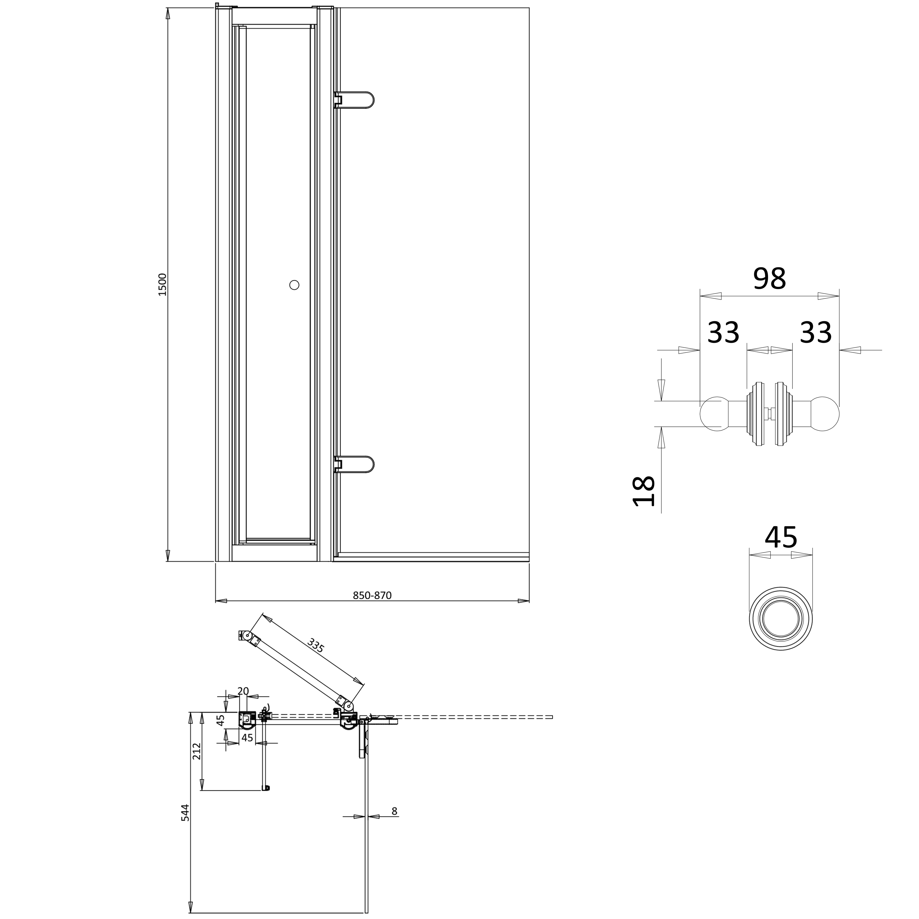 Burlington Classique 1850 8mm Hinged Bath Screen with Access Door & Handle - 1500 x 850mm