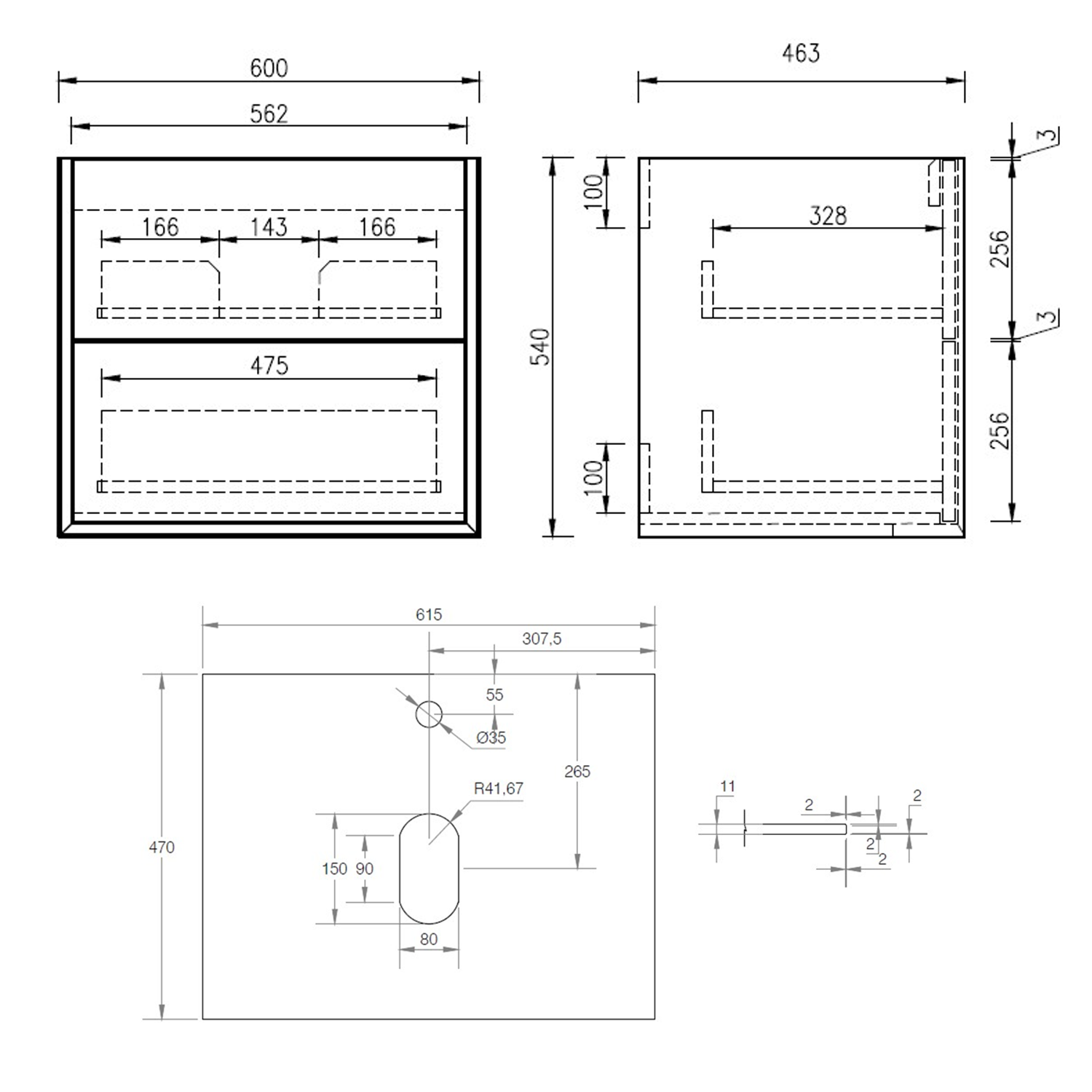 Oslo 600mm Wall Mounted Vanity Unit & Sintered Stone Countertop