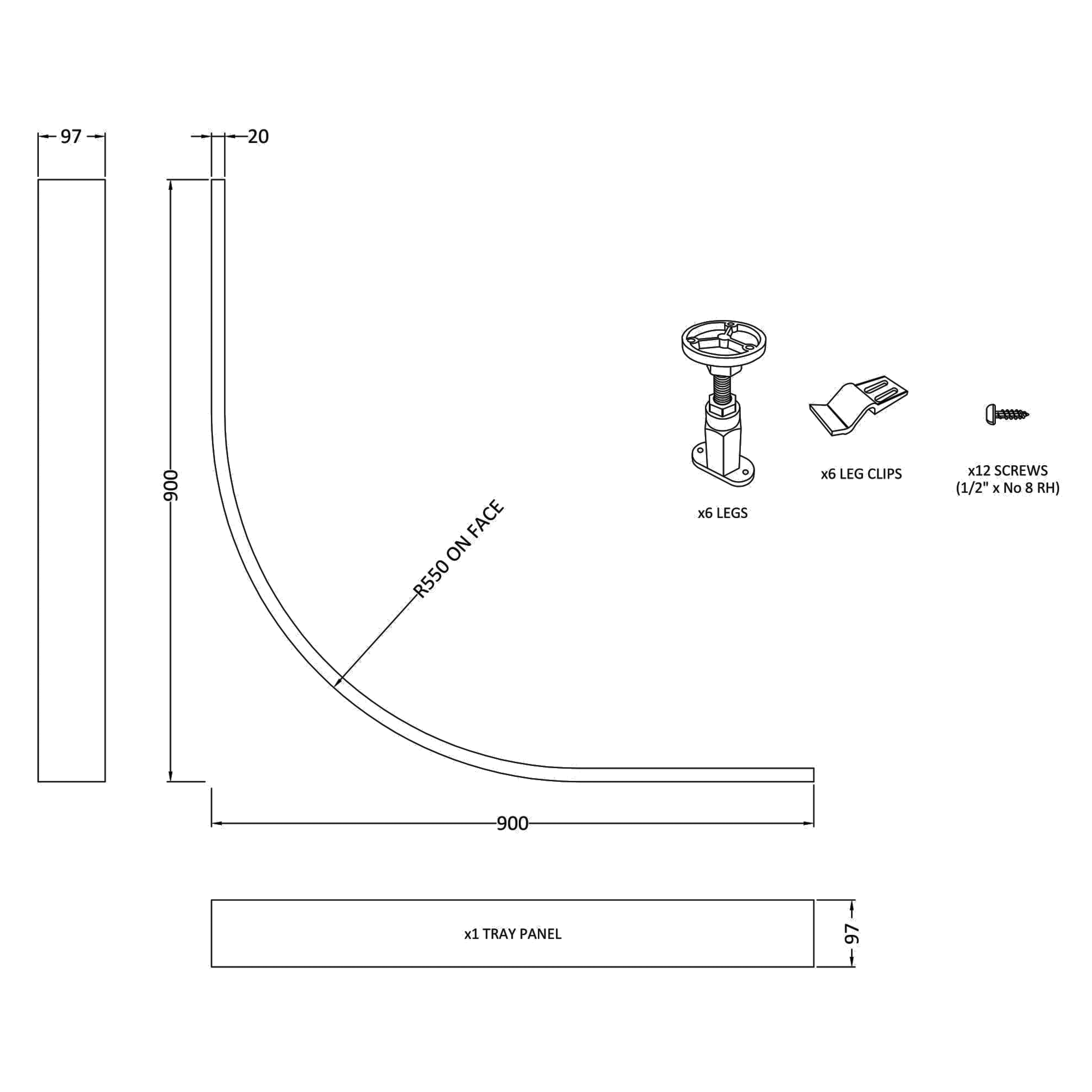 Leg Set & Plinth Kit - For 800 & 900mm Quadrant Trays