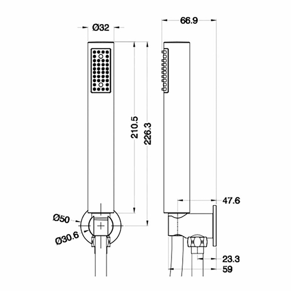 Vellamo Round Shower Handset, Wall Bracket & Hose