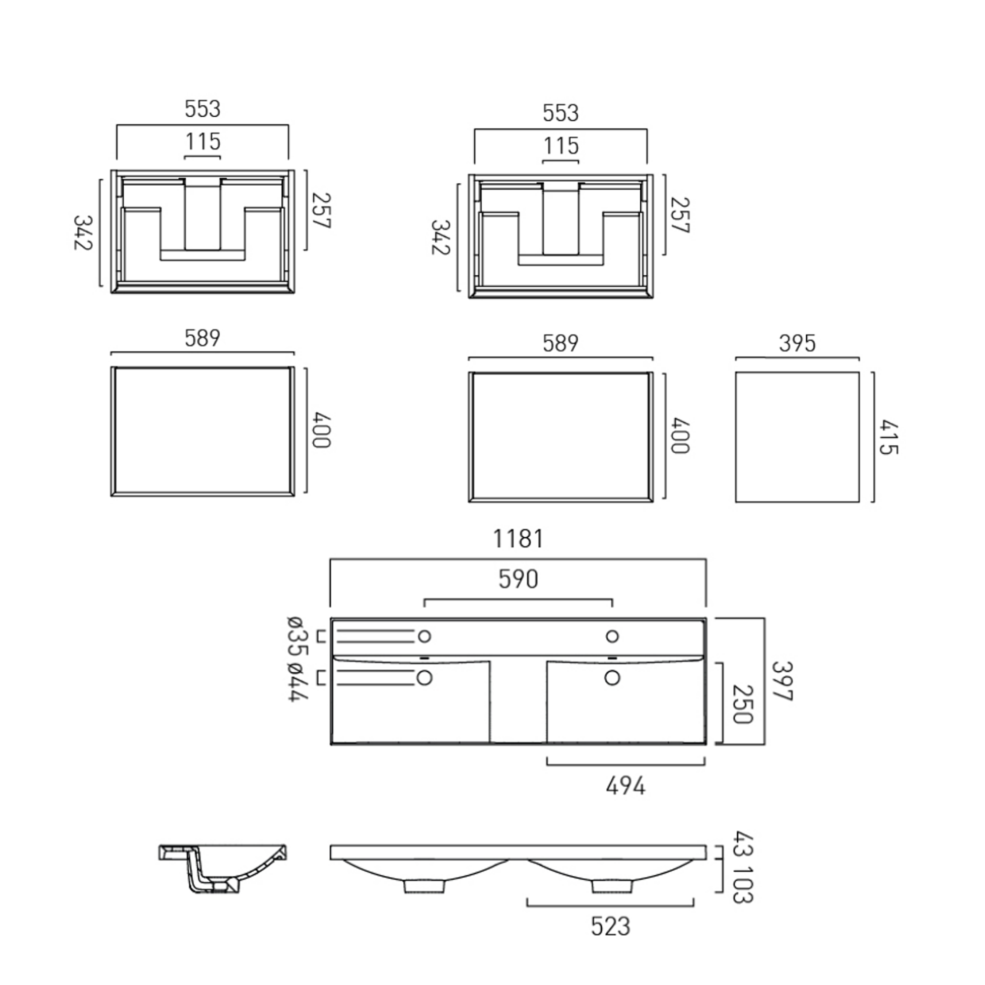 Vado Safari 1200mm Wall Hung Vanity Unit & Double Basin
