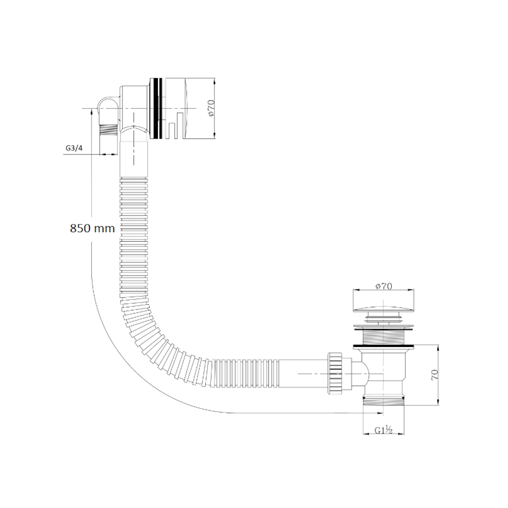 Vellamo Overflow Bath Filler with Clicker Waste