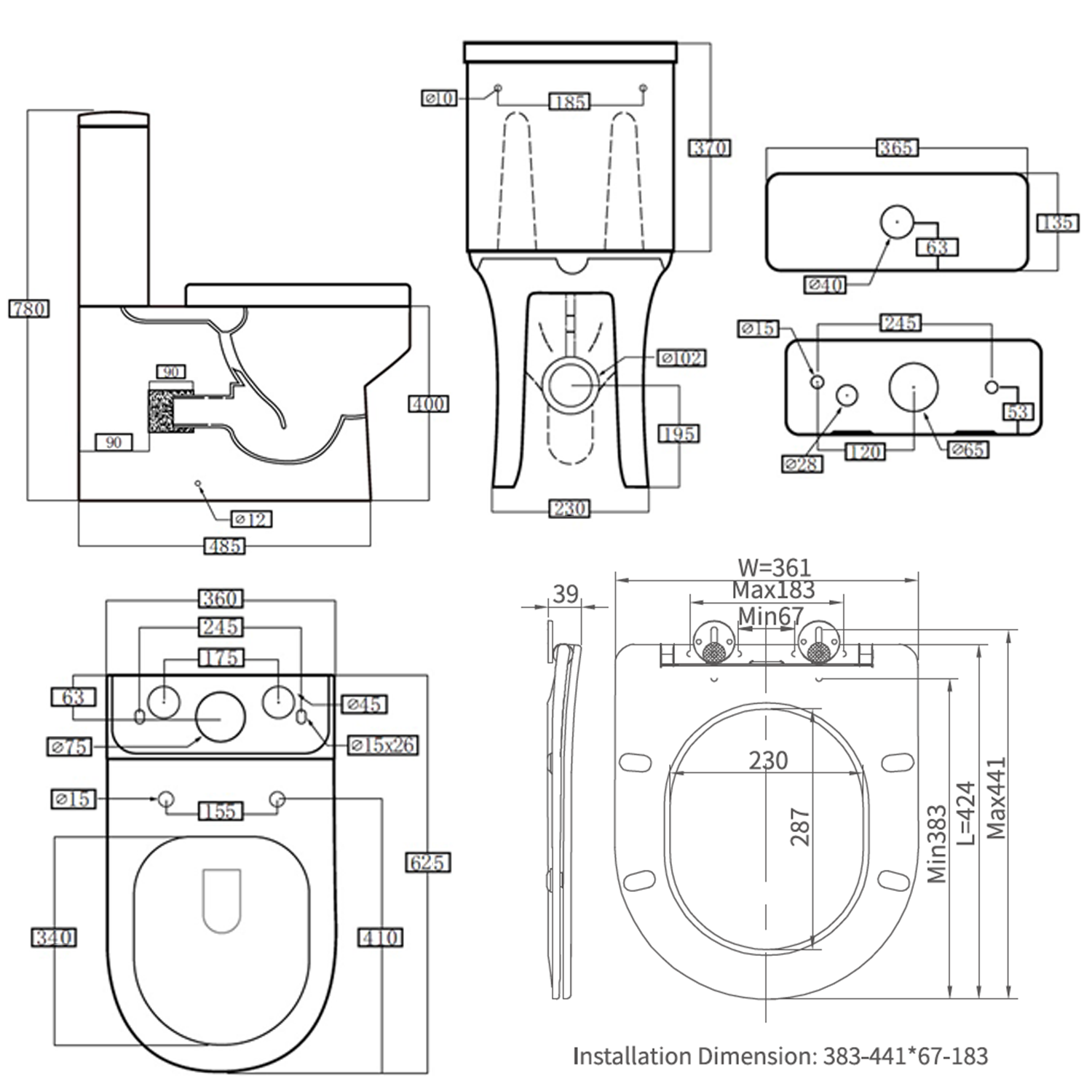 Lorraine Rimless Back To Wall Close Coupled Toilet & Soft Close Seat