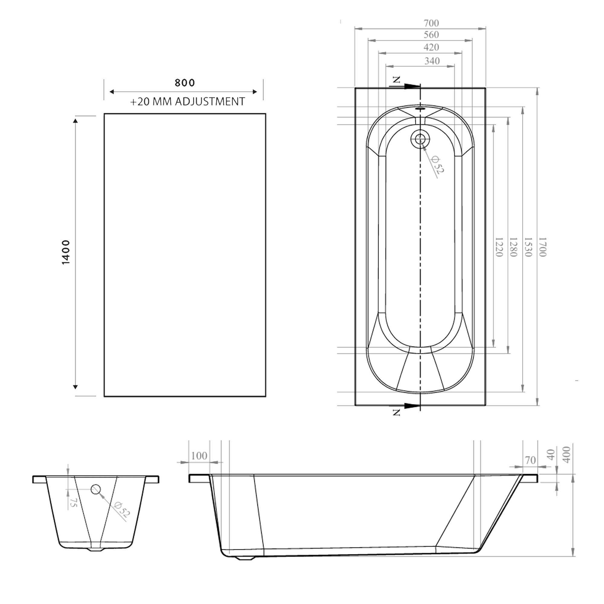 Armourcast Reinforced Single Ended Shower Bath & Shower Screen