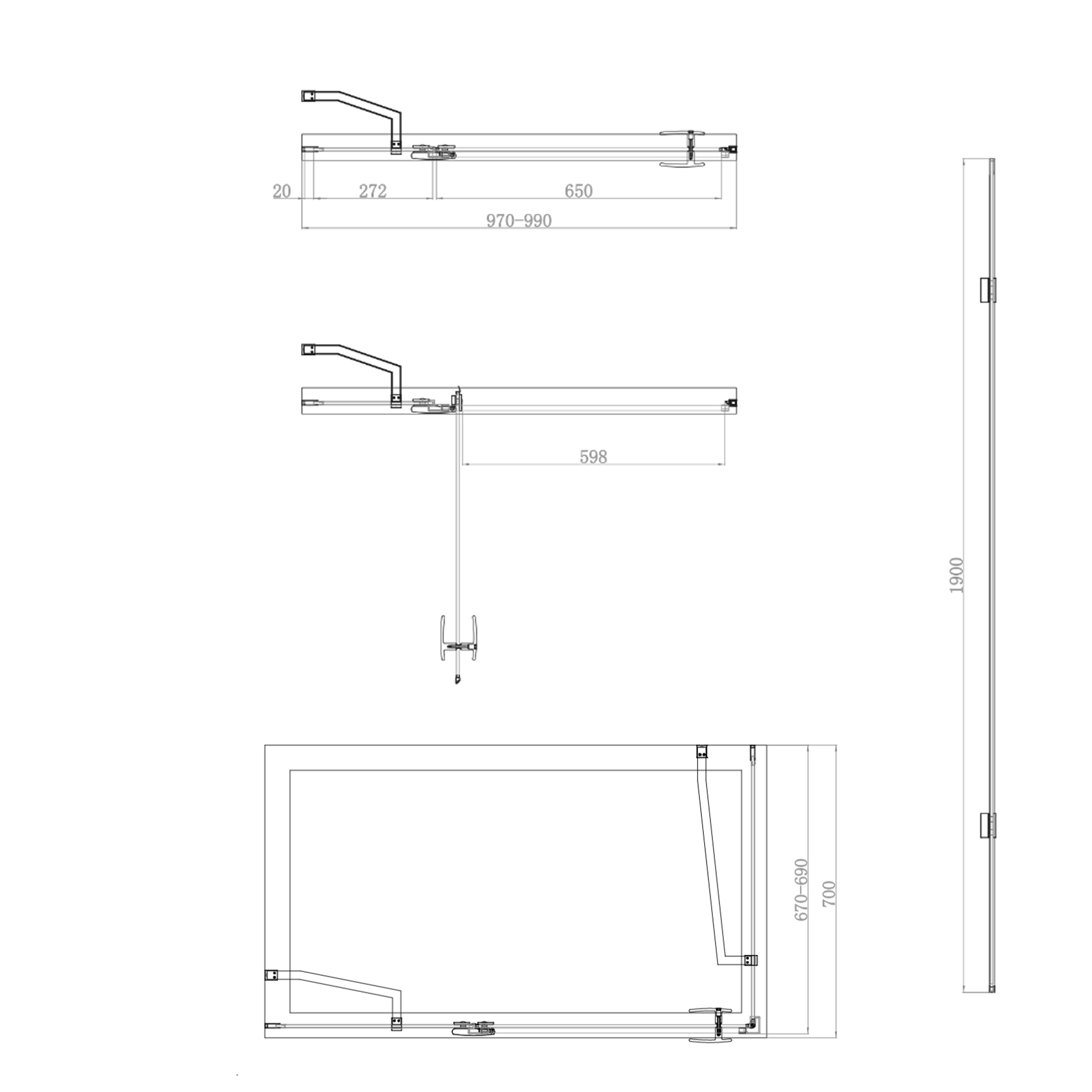 Harbour Clarity 6mm Frameless Matt Black Hinged Shower Door with Inline Panel and Optional Side Panel