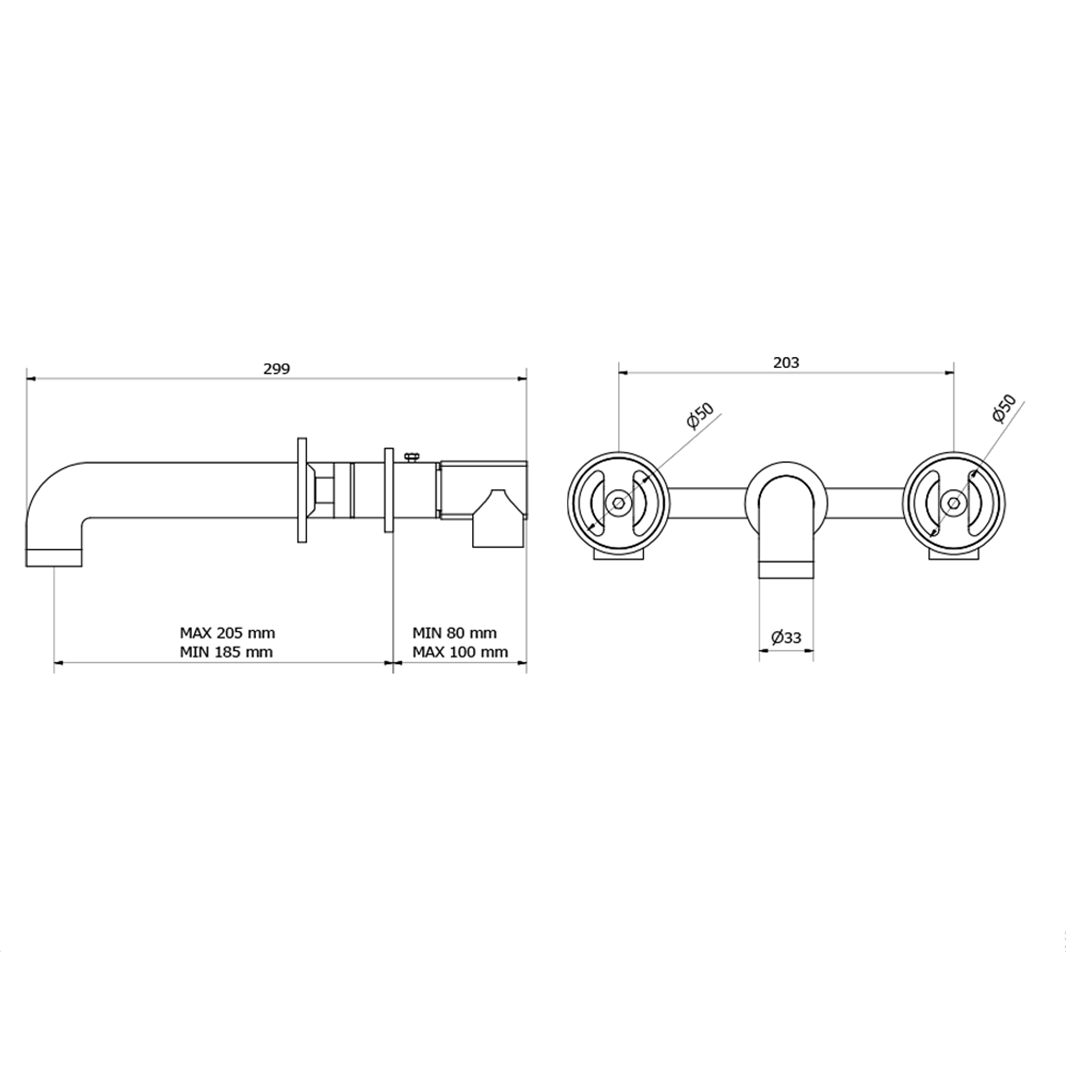 Crosswater Union 3 Hole Wall Mounted Basin Mixer Tap with Wheels - Brushed Brass