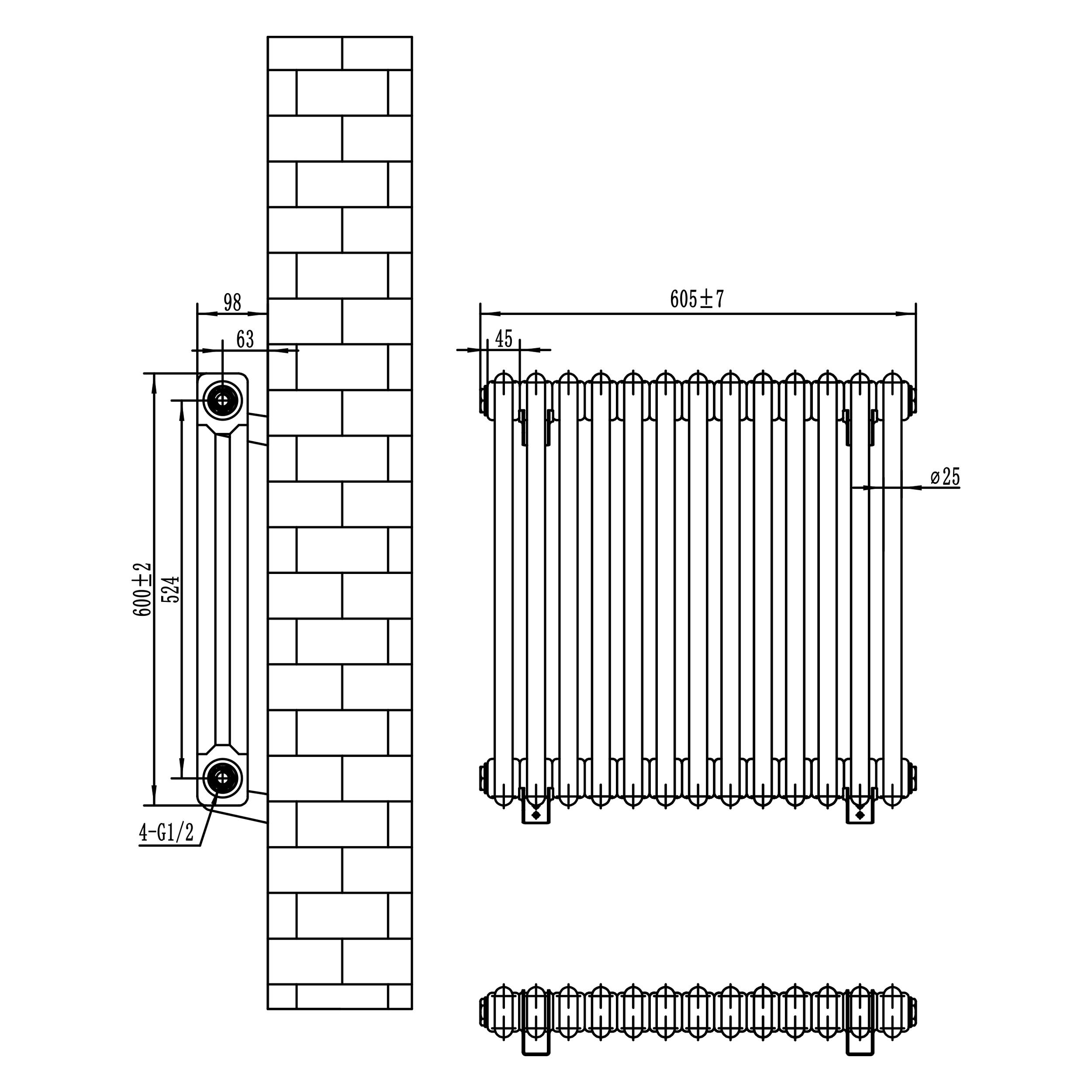 Toasty Ardleigh White Horizontal Column Radiator