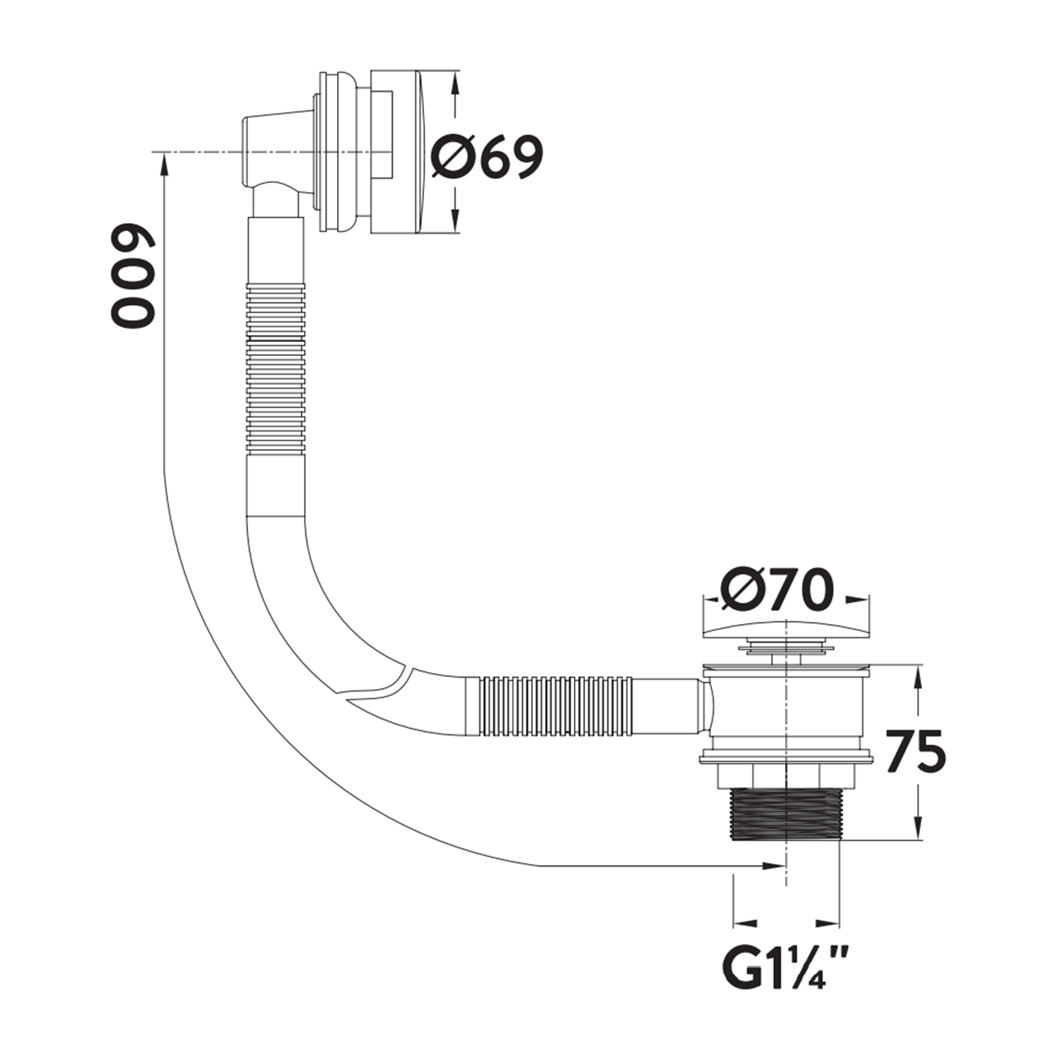 Vellamo Chrome Easy Clean Click Clack Bath Waste with Overflow