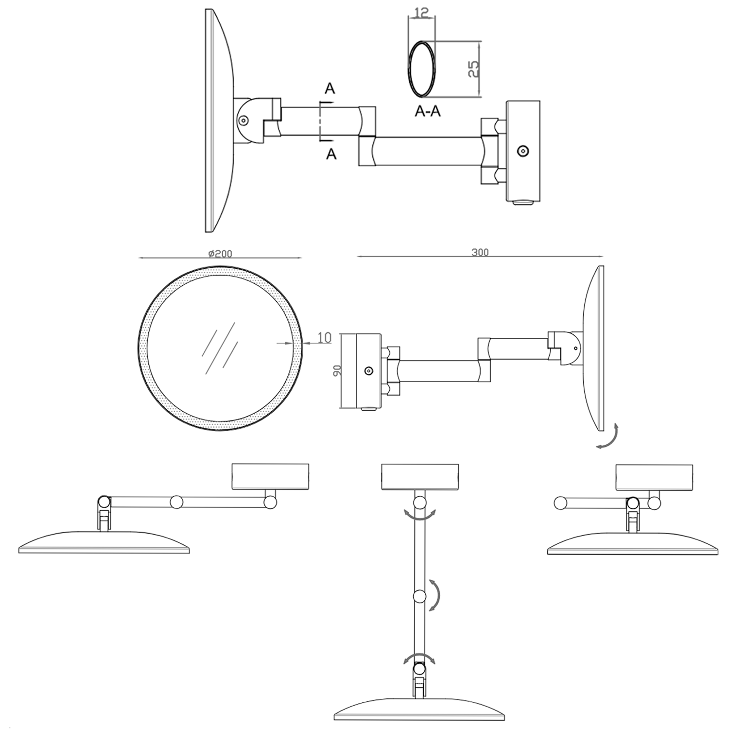 hib. Eclipse Round LED Illuminated Magnifying Mirror - 200mm