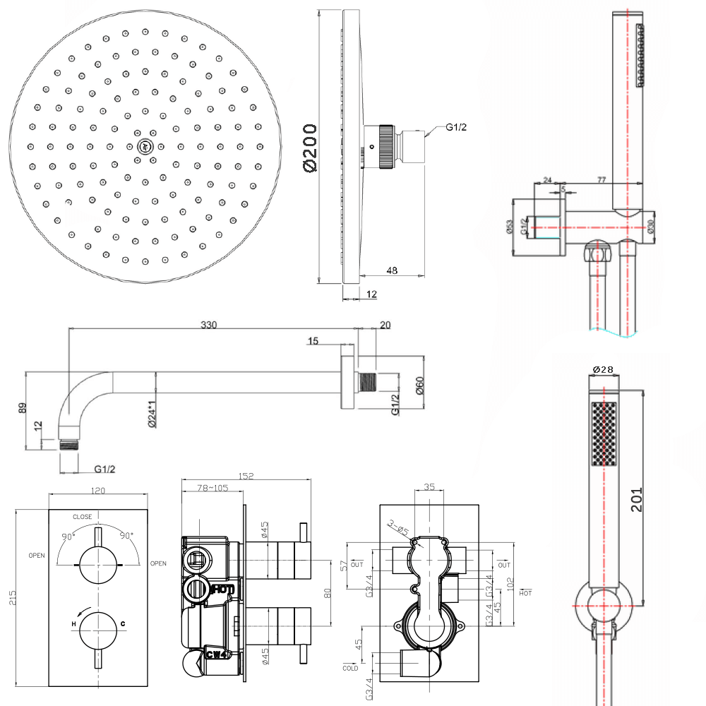 Crosswater Kai 2 Outlet 2 Handle Shower Bundle - Chrome