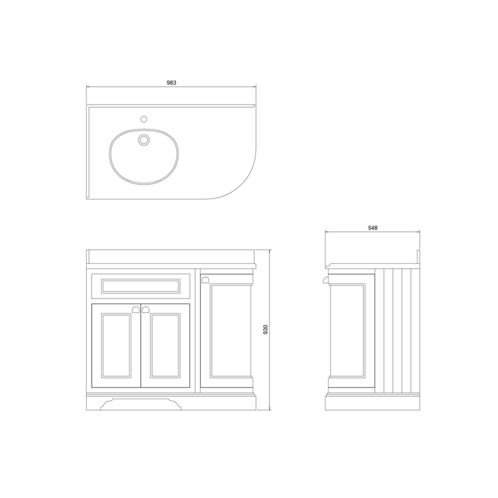 Burlington Freestanding 100 Left Hand Corner Vanity Unit with Minerva Worktop - 983mm