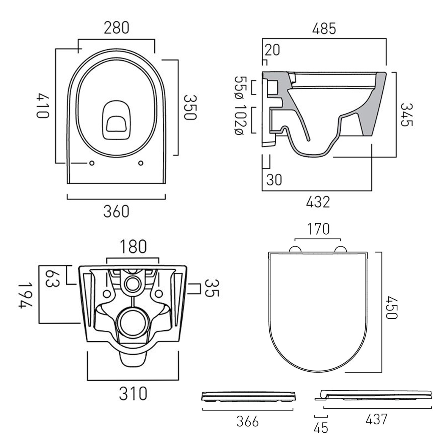 Vado Safari Round Wall Hung Toilet & Soft Close Slimline Seat - Matt Finish