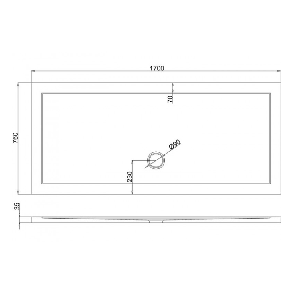 Crosswater 35mm Rectangular Anti-Slip Acrylic Shower Tray with Central Waste Position