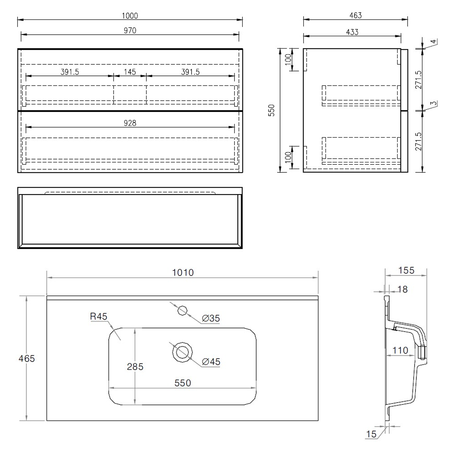 Aura 1000mm Wall Mounted Natural Oak Vanity Unit & Matt White Basin