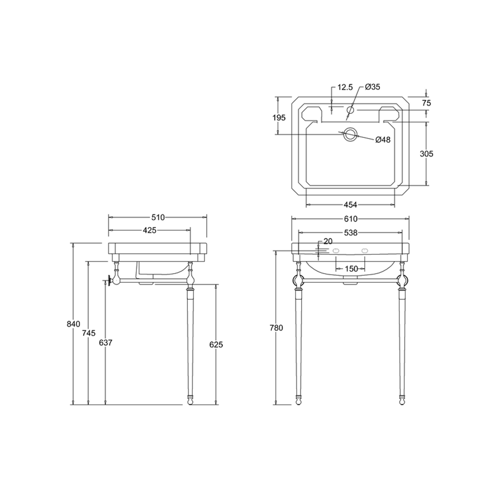 Burlington Victorian 61cm Basin with Regal Height Chrome Basin Stand